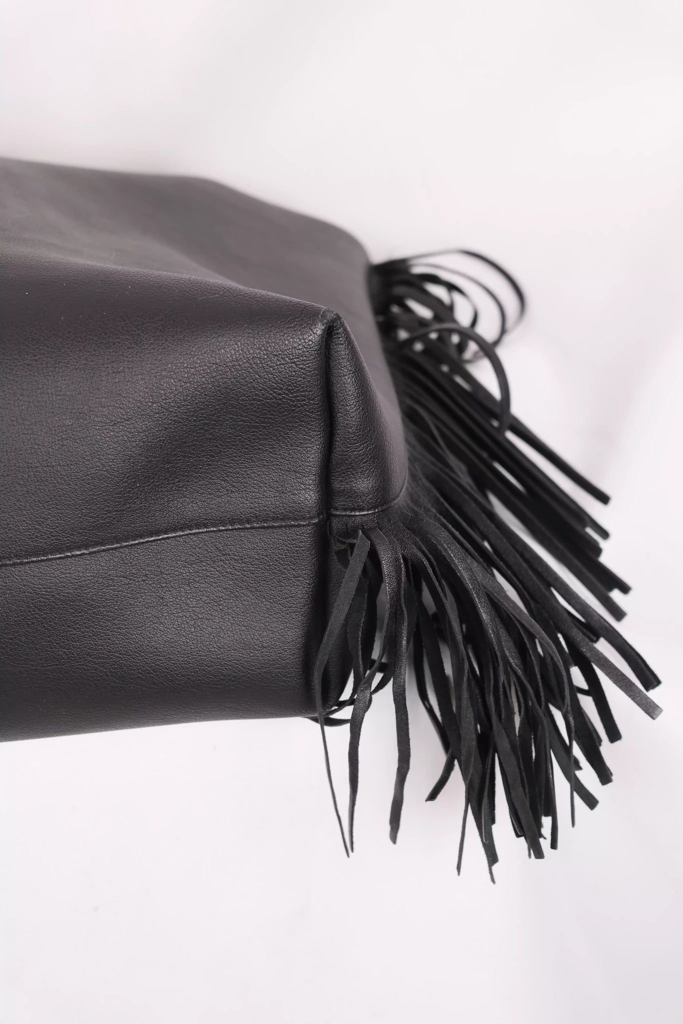 Large Fringe Leather Tote Bag in Black