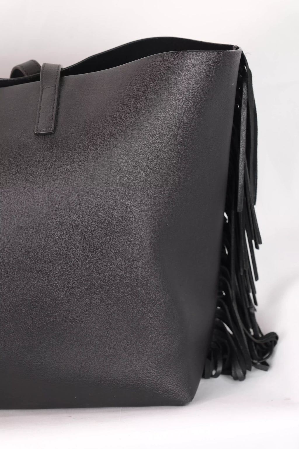 Large Fringe Leather Tote Bag in Black