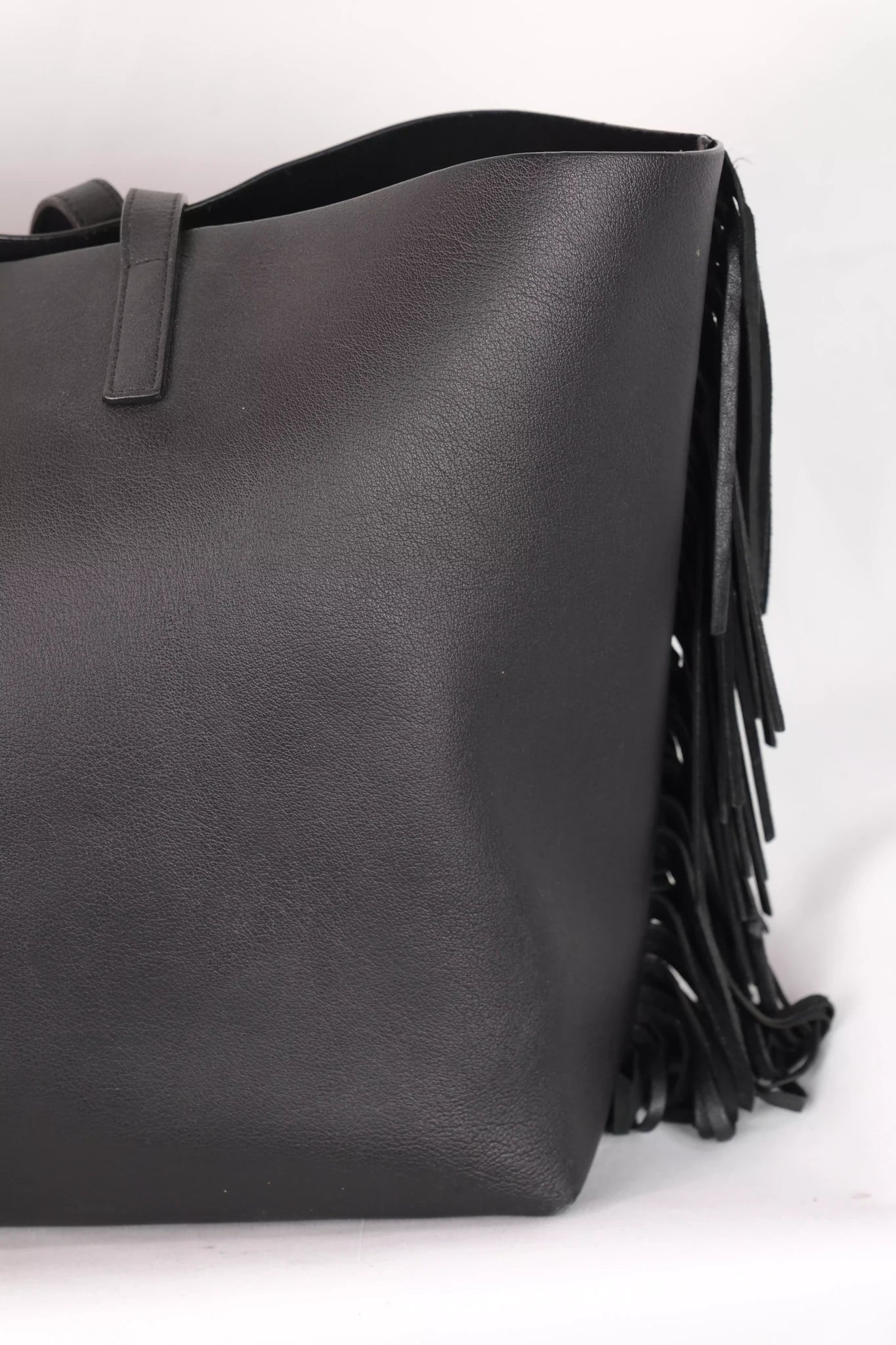 Large Fringe Leather Tote Bag in Black