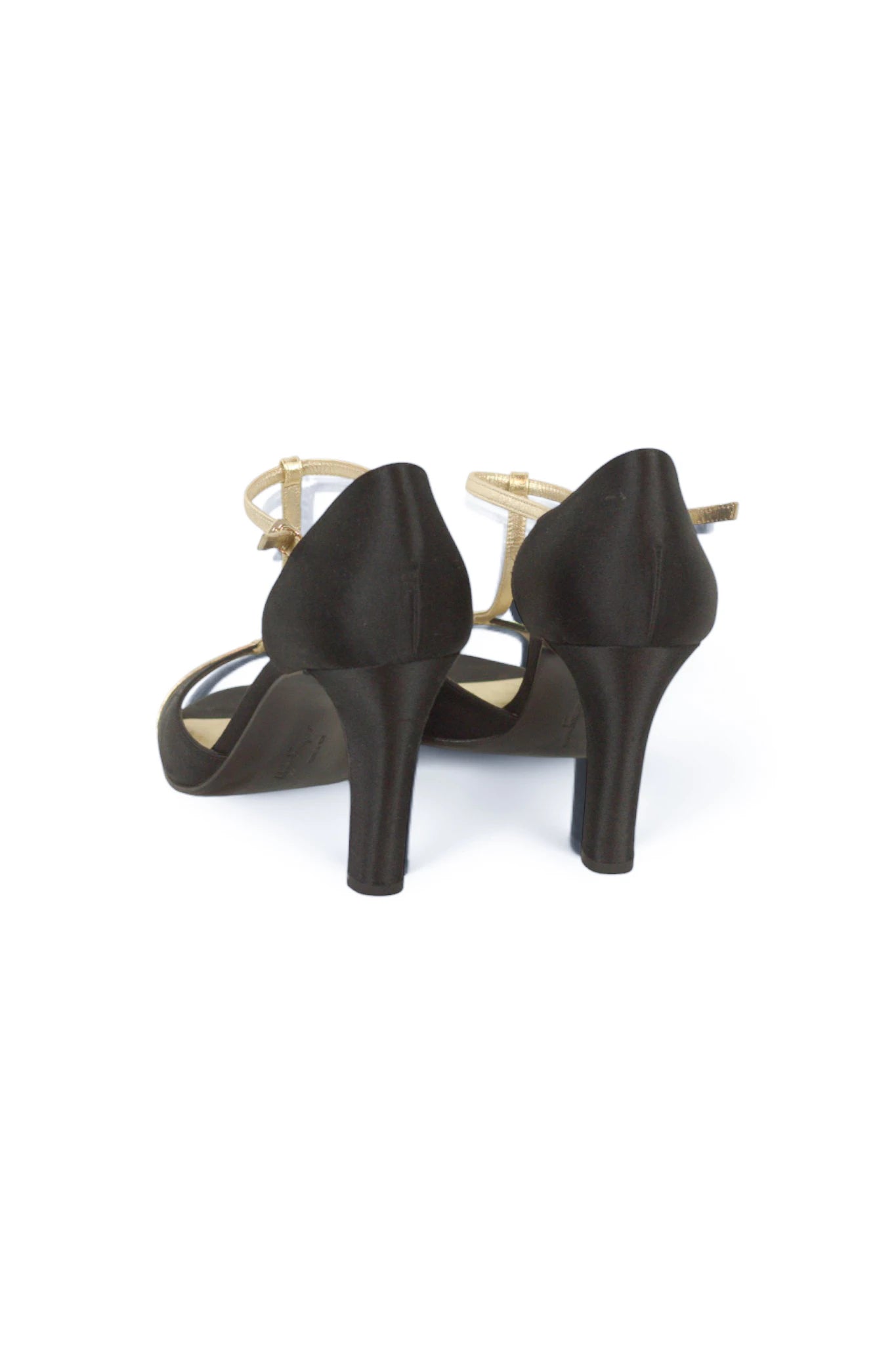 Satin Heeled Sandals with Gold T-Bar Detail