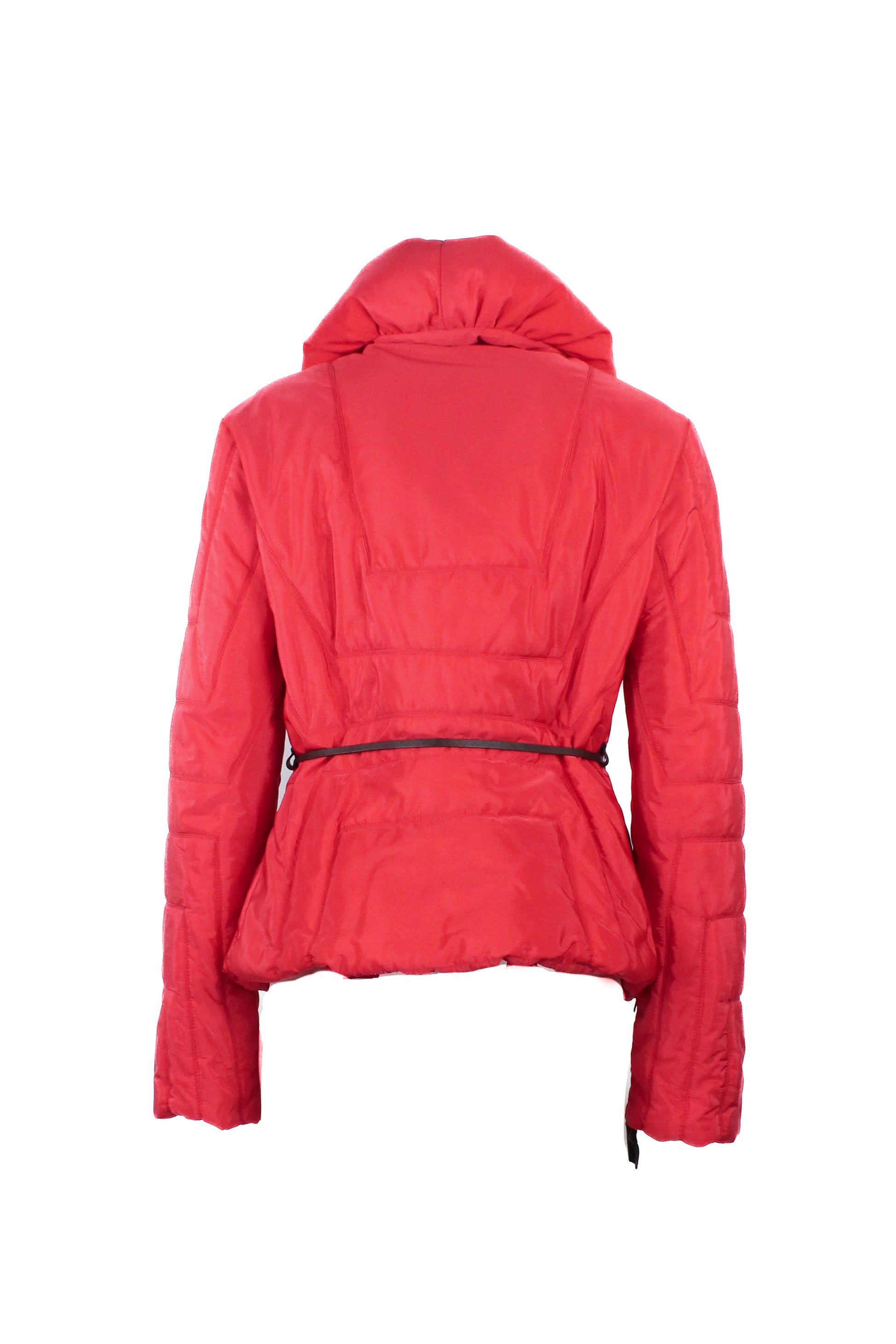 Red Down Jacket with Leather Belt