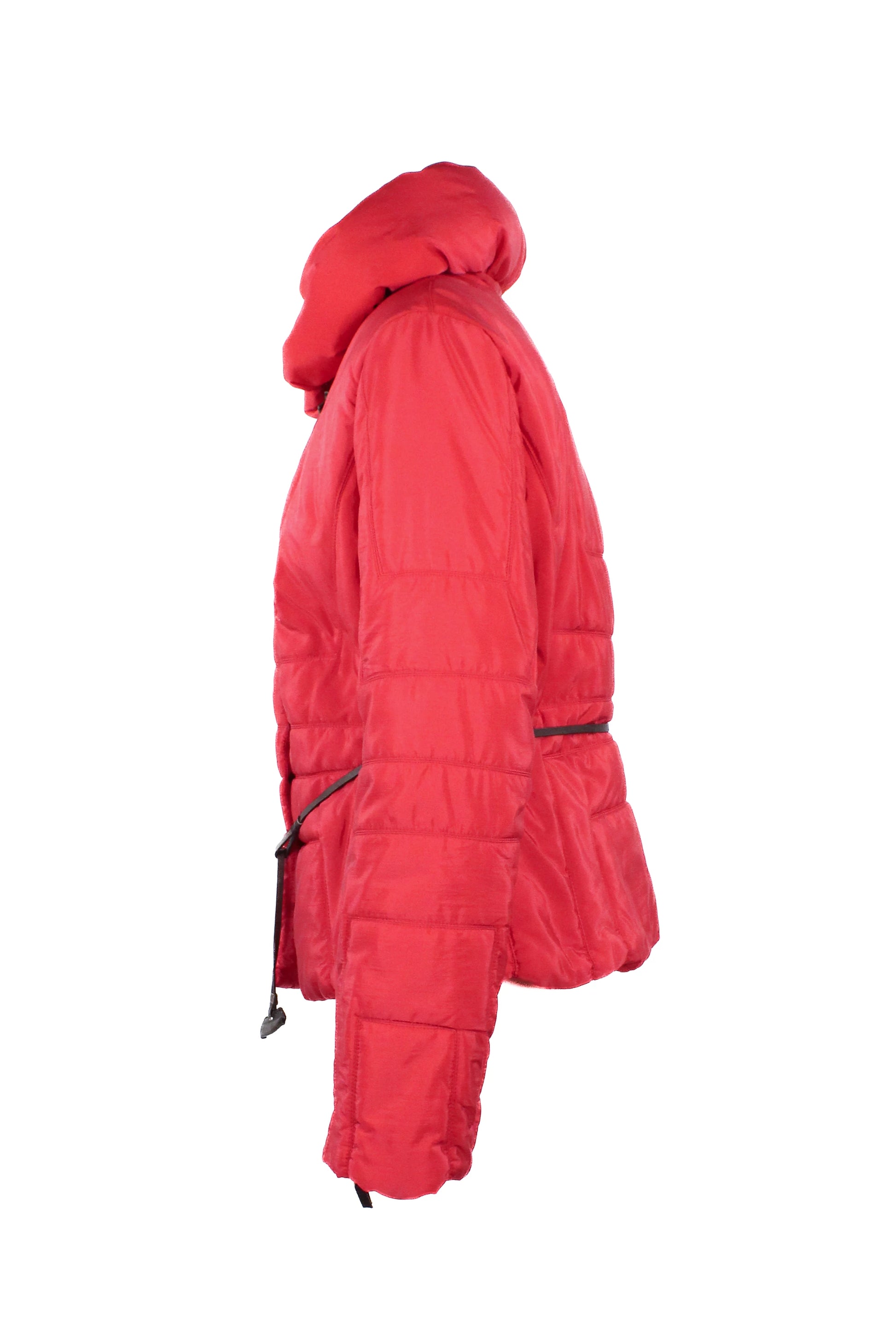 Red Down Jacket with Leather Belt