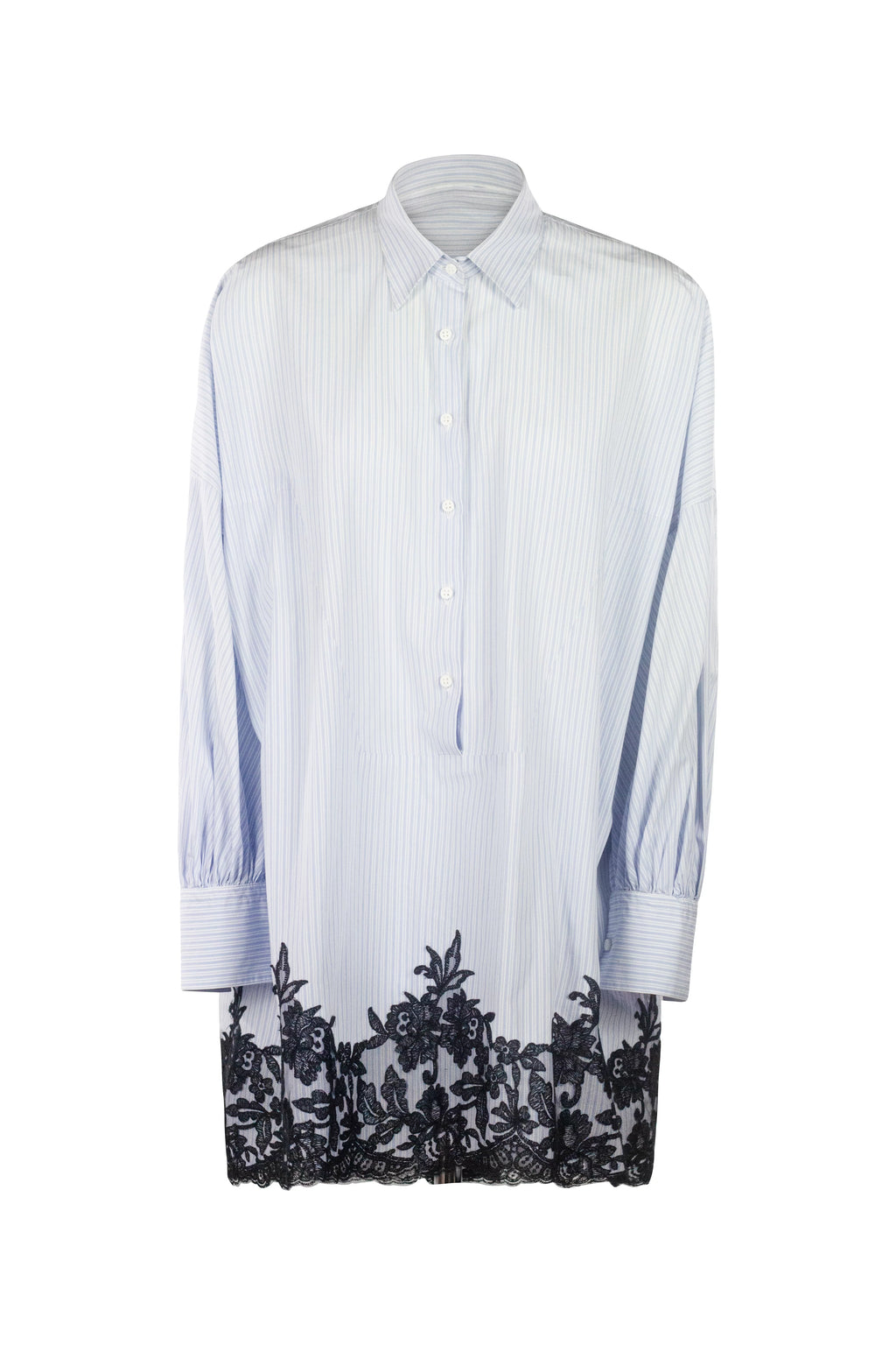 Oversized Striped Lace Hem Cotton Shirt