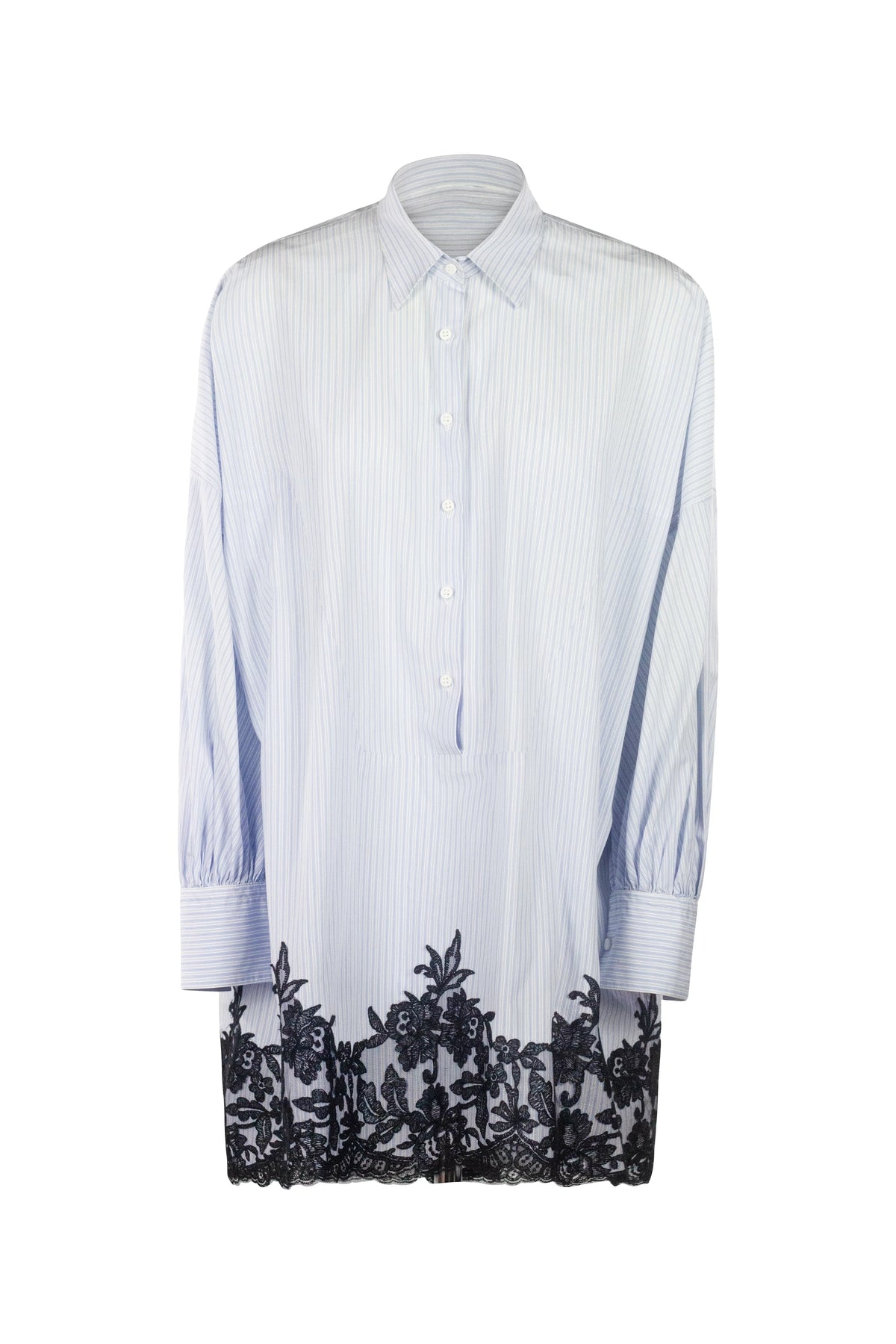 Oversized Striped Lace Hem Cotton Shirt
