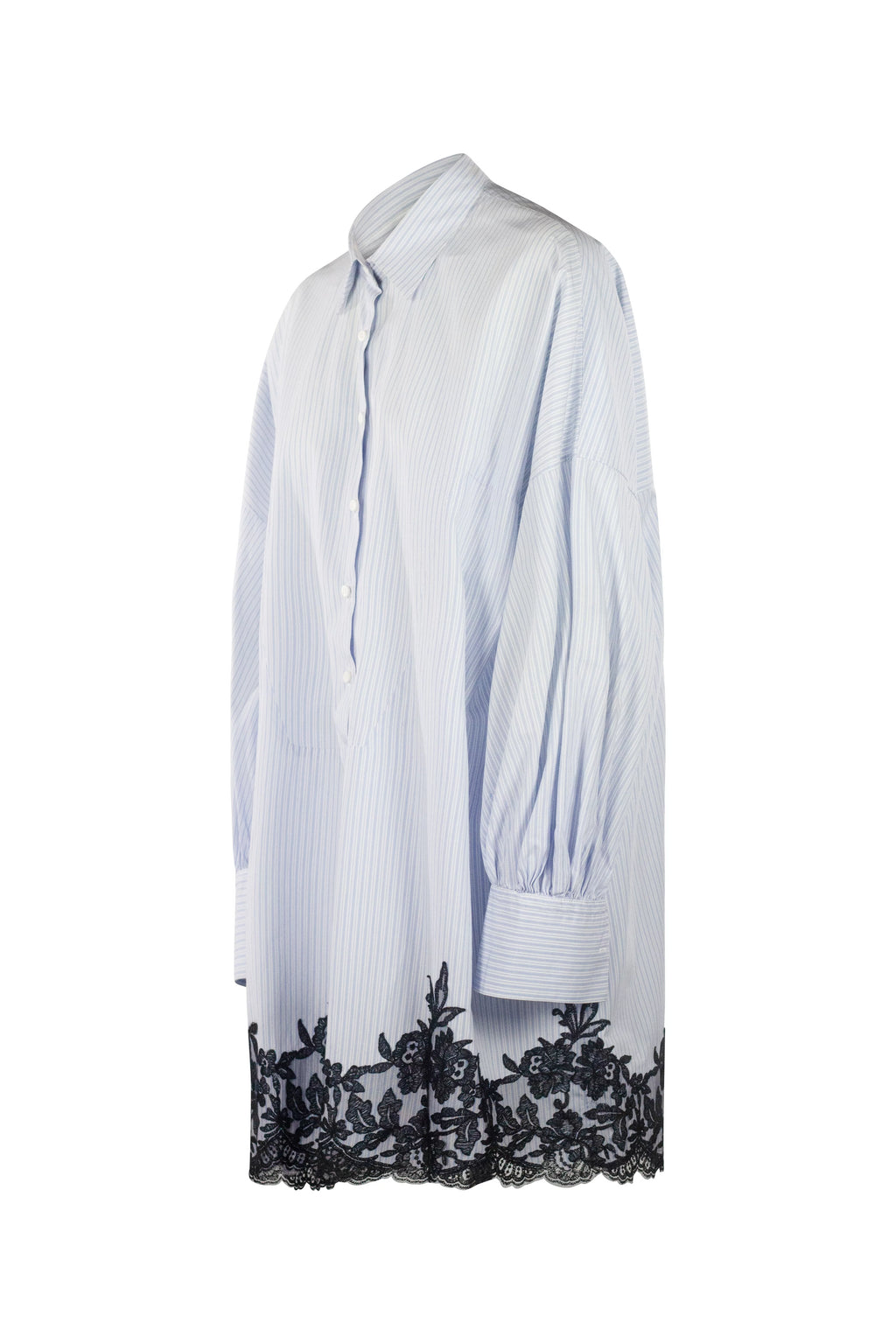 Oversized Striped Lace Hem Cotton Shirt