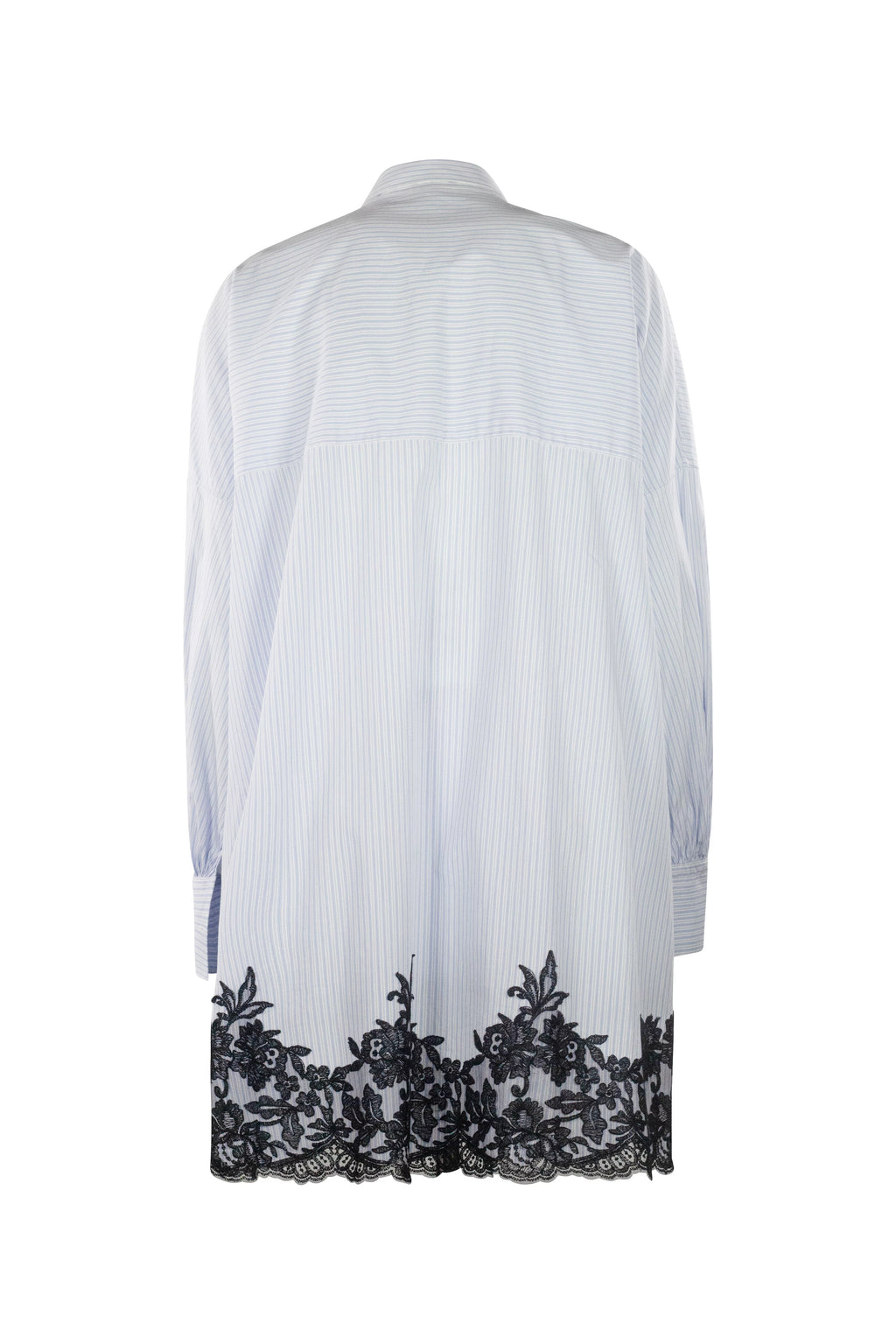 Oversized Striped Lace Hem Cotton Shirt