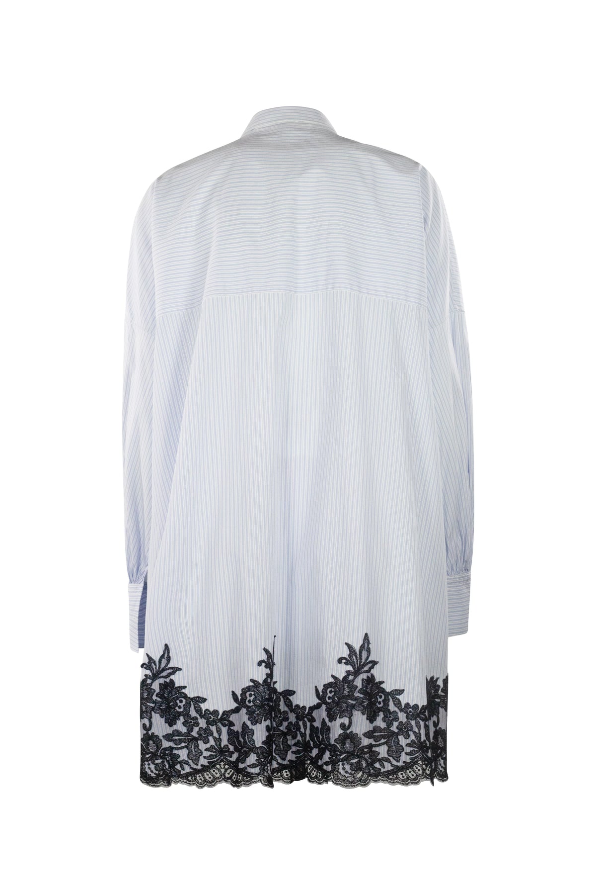 Oversized Striped Lace Hem Cotton Shirt