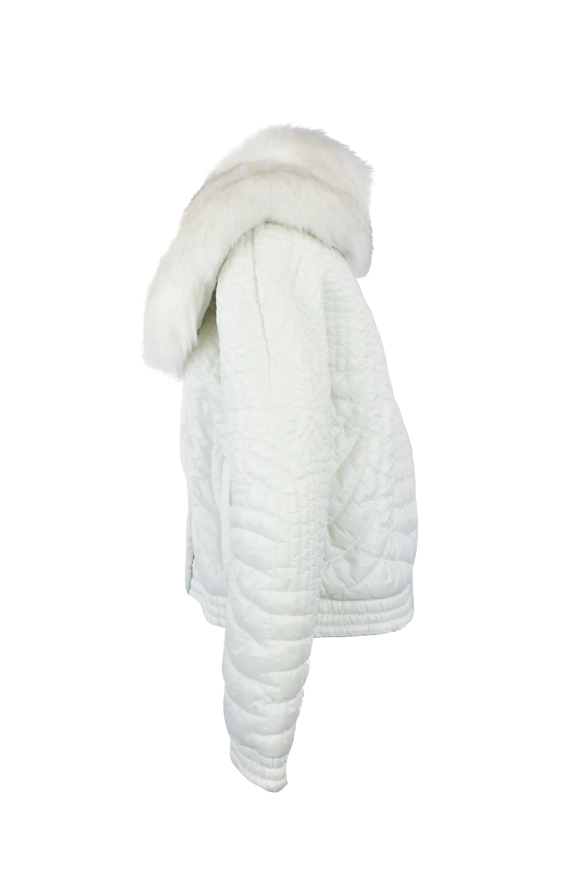 White Down Jacket with Faux Fur Collar