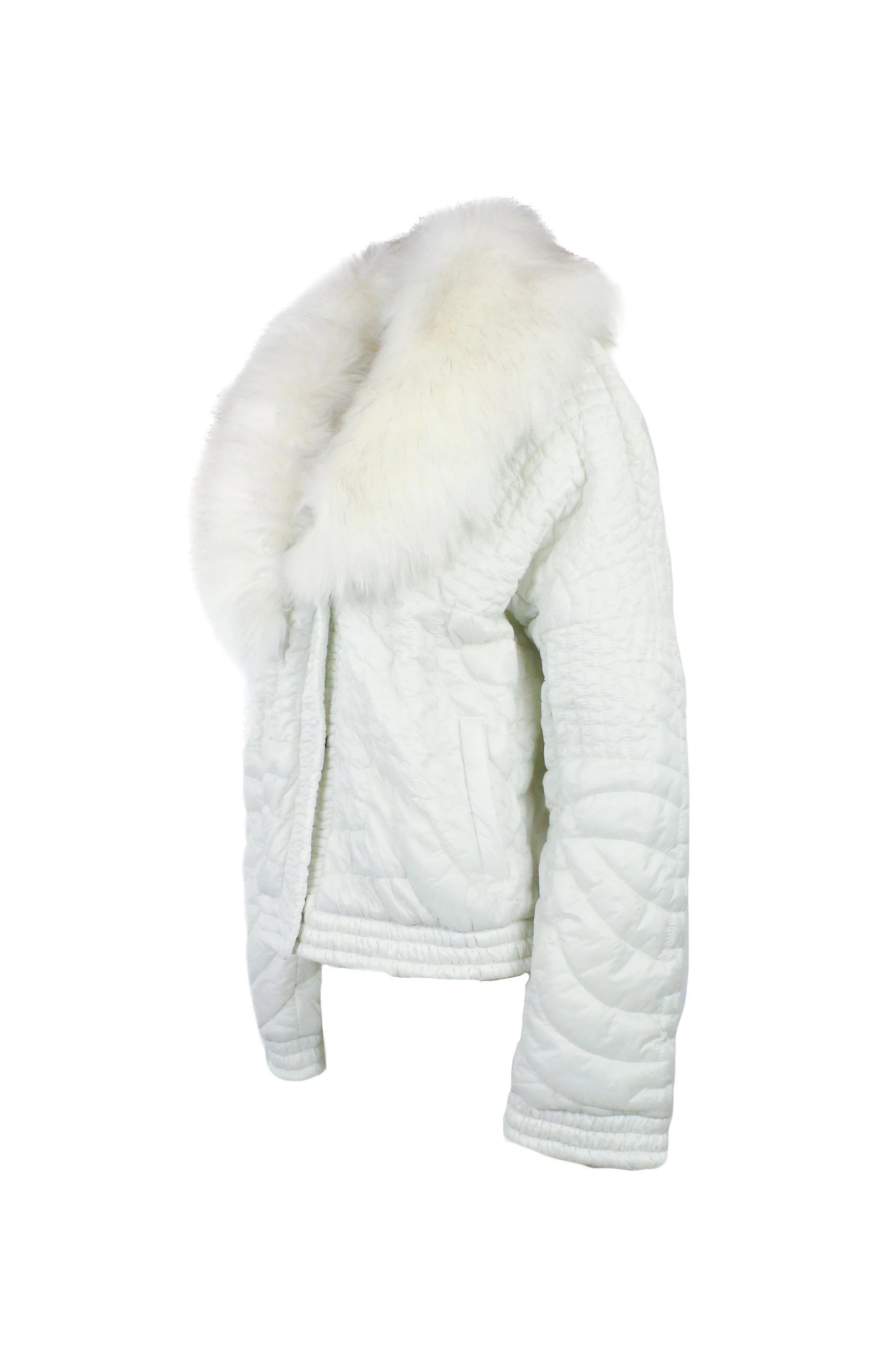 White Down Jacket with Faux Fur Collar