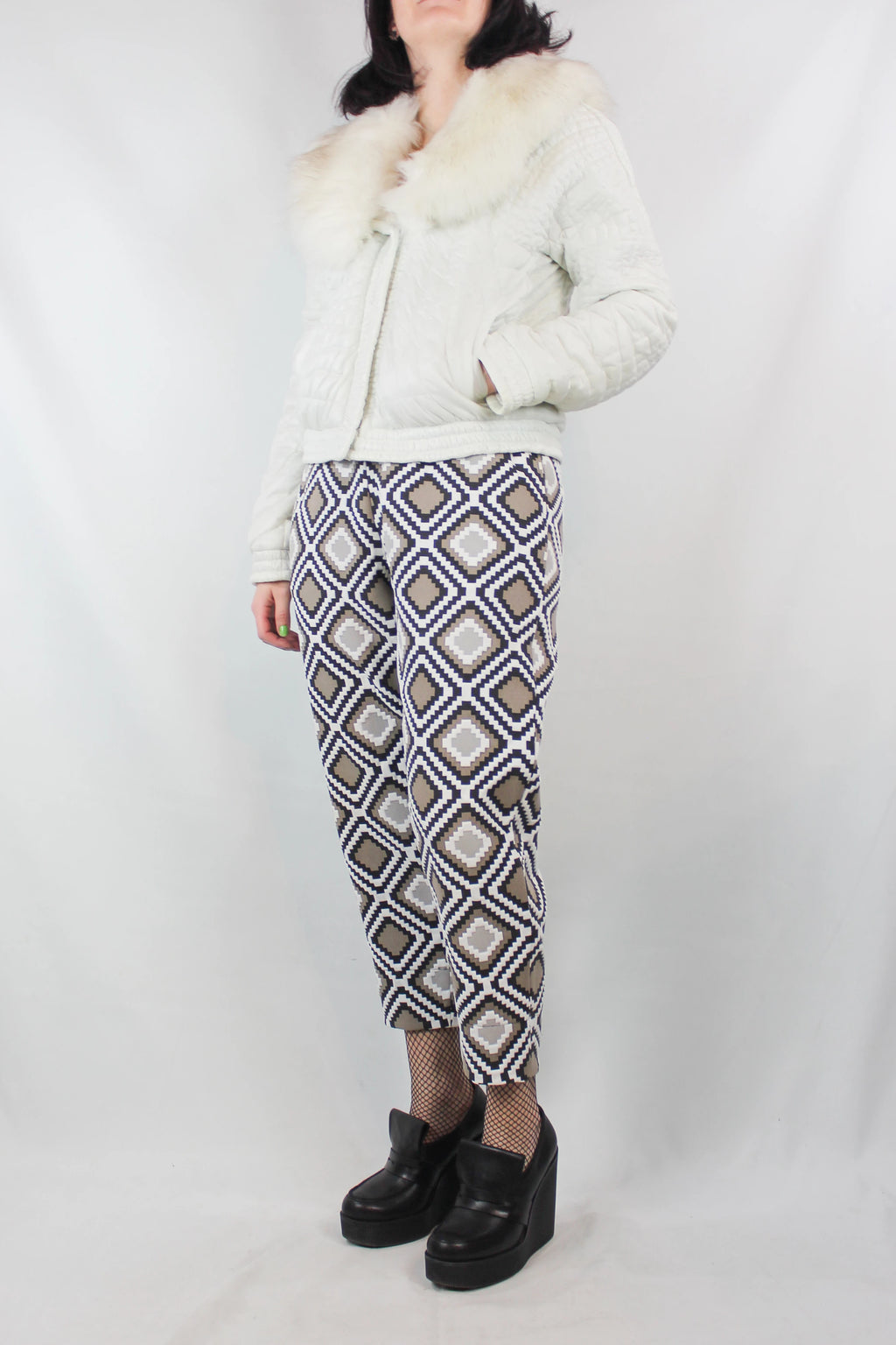 White Down Jacket with Faux Fur Collar