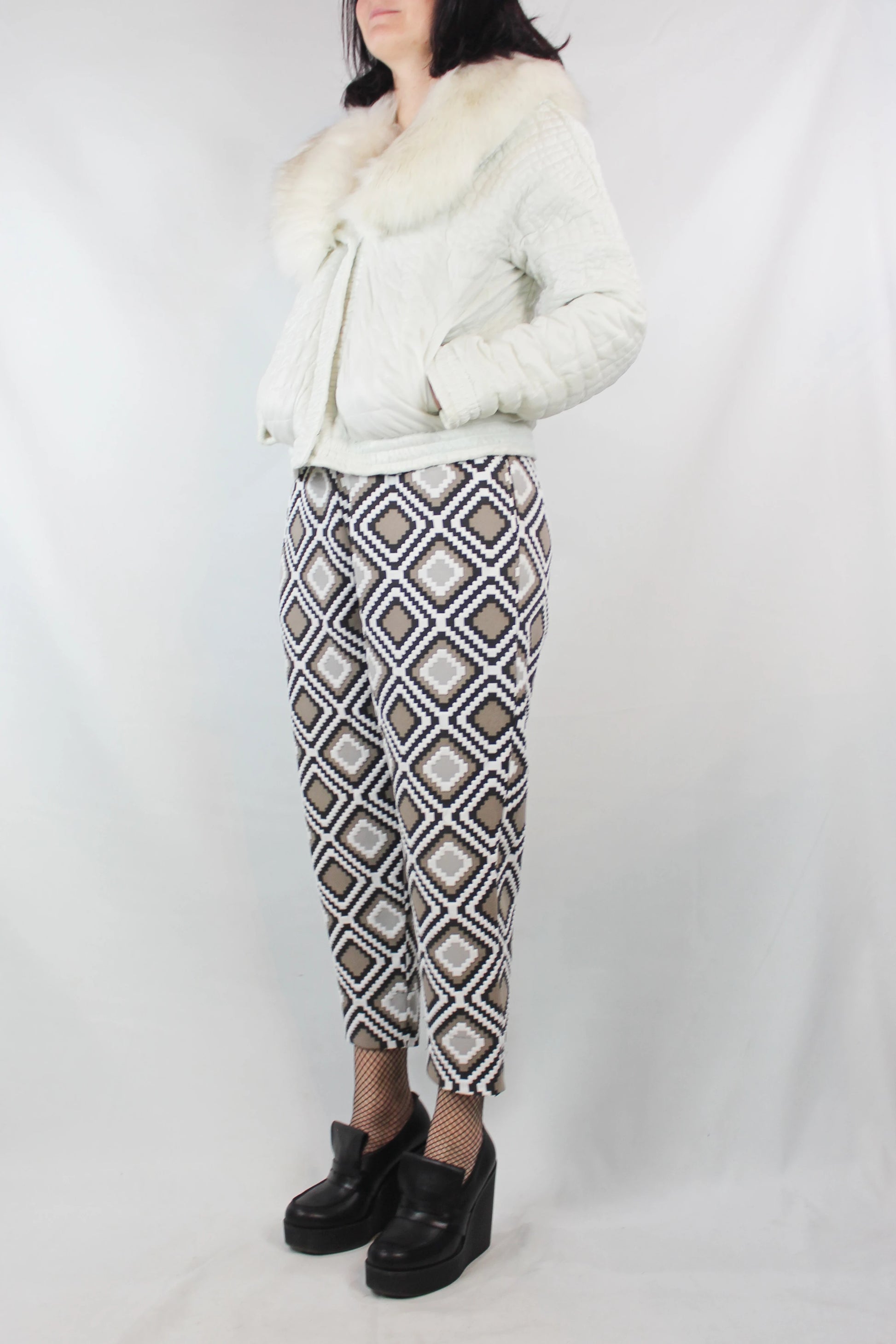 White Down Jacket with Faux Fur Collar
