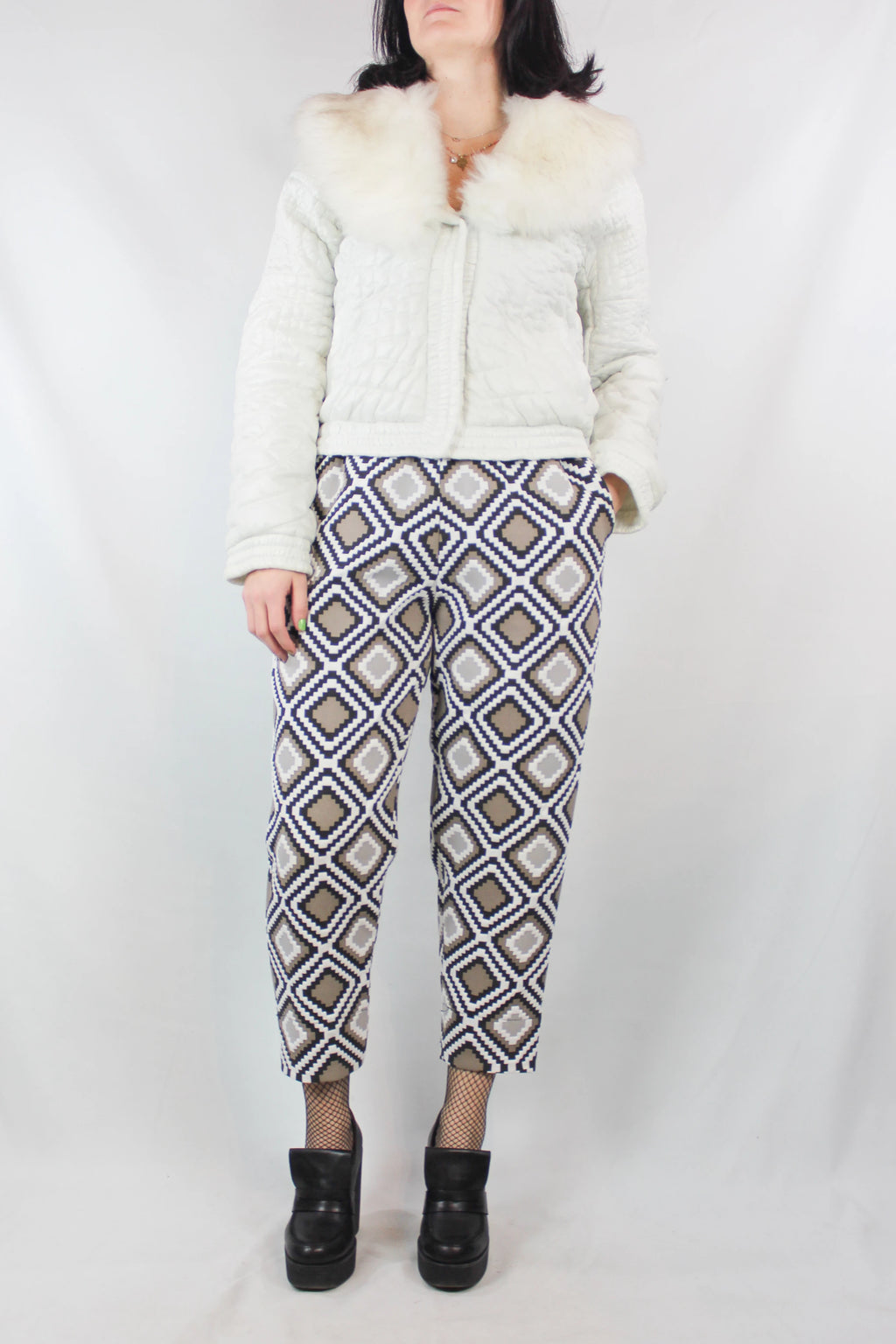 White Down Jacket with Faux Fur Collar