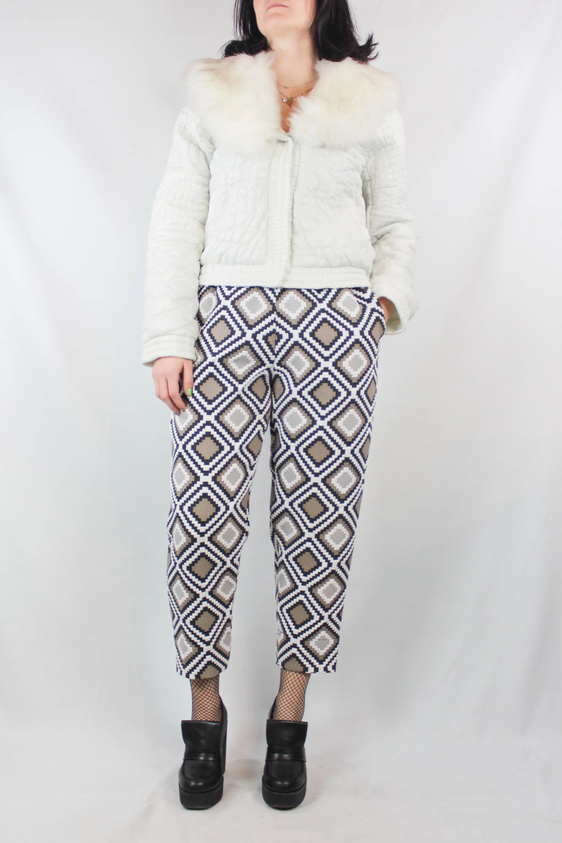 White Down Jacket with Faux Fur Collar