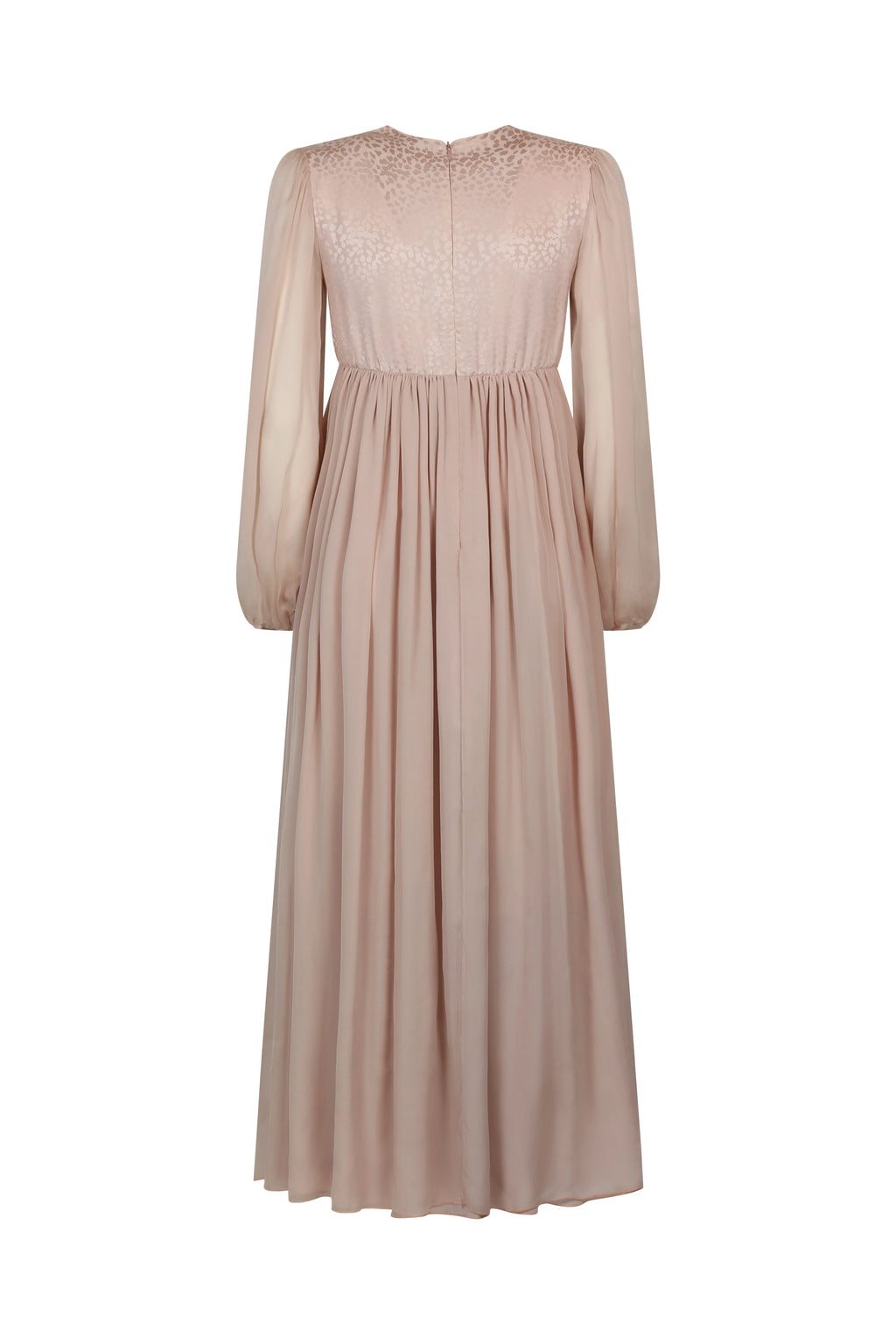 Pale Pink Silk Dress with Leaf Motif and Sheer Sleeves