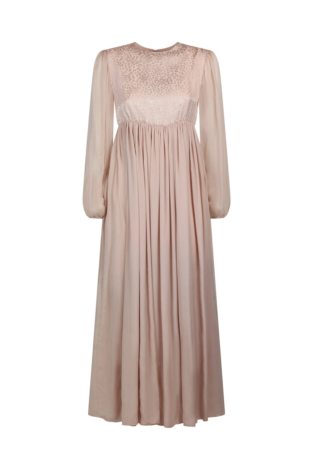Pale Pink Silk Dress with Leaf Motif and Sheer Sleeves