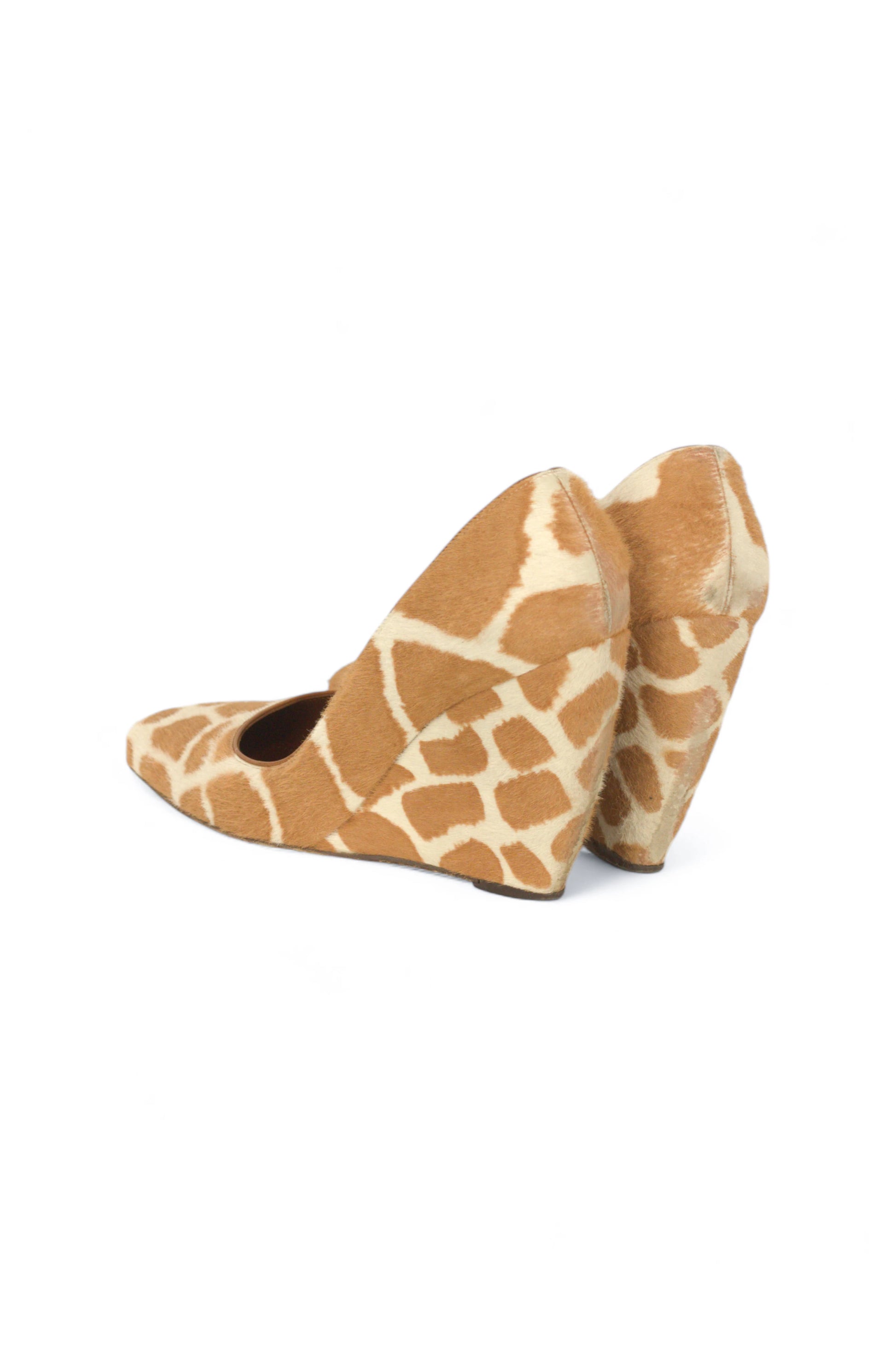 Pony hair wedge pumps