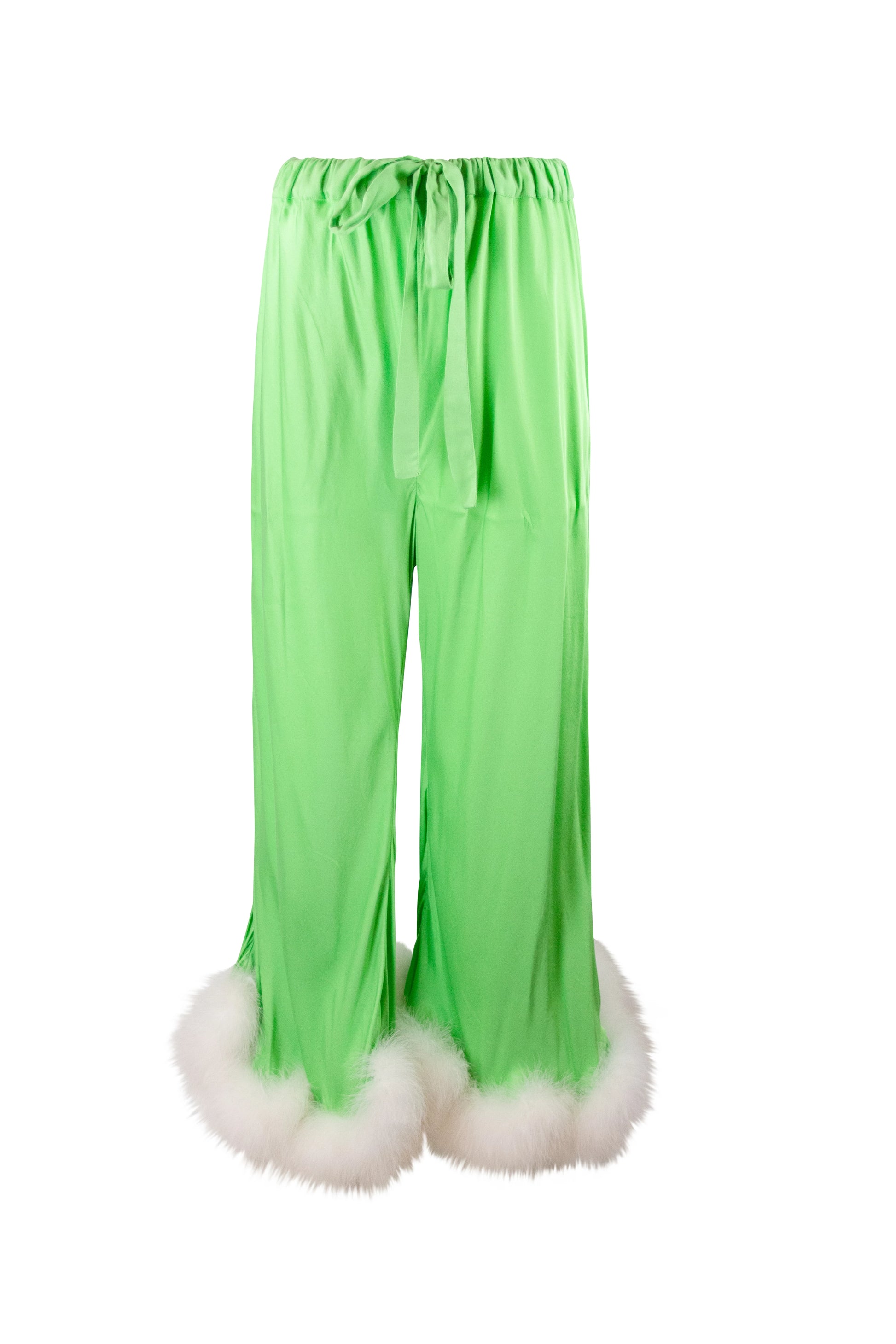 Green Palazzo Pants with Feather Trim