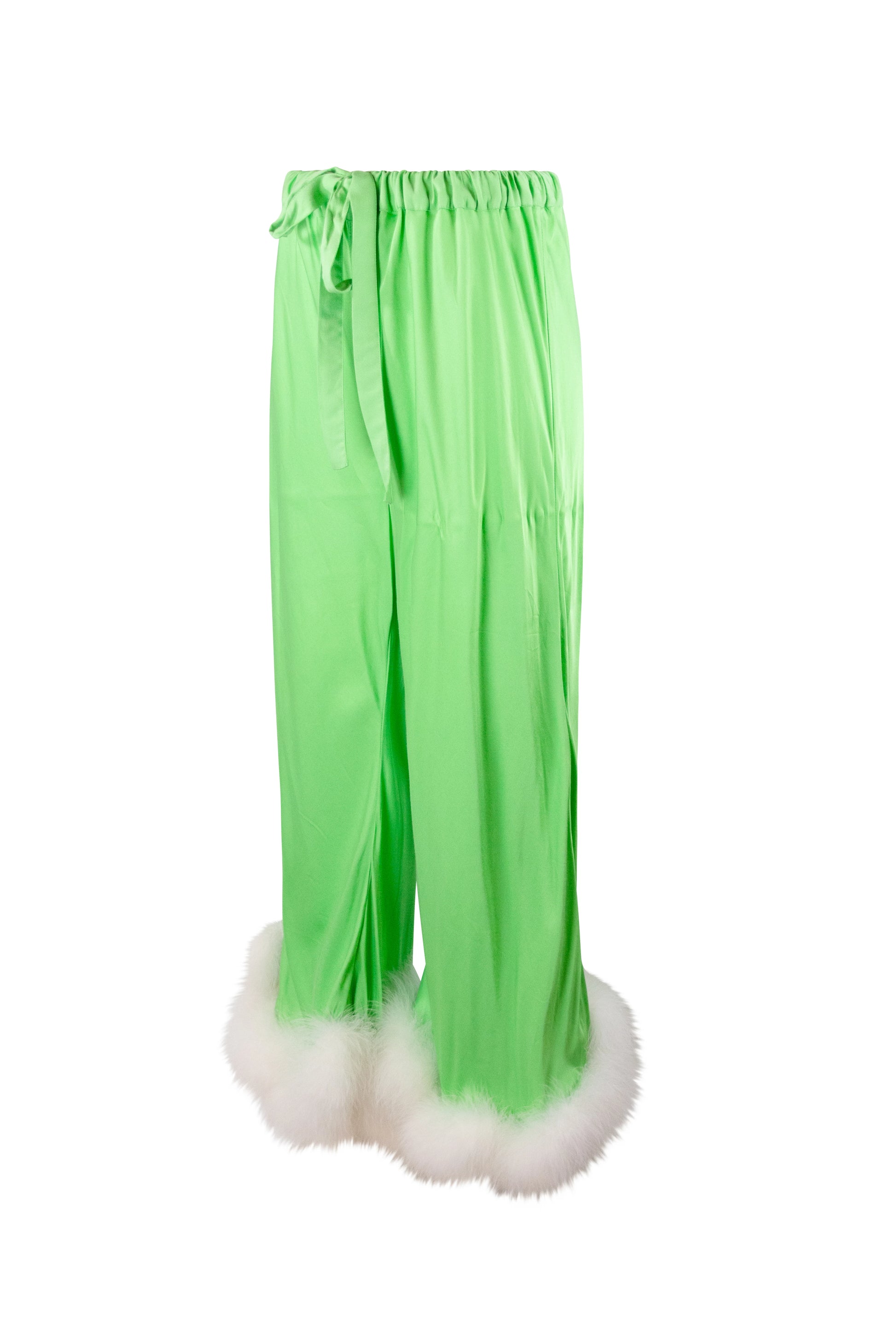Green Palazzo Pants with Feather Trim