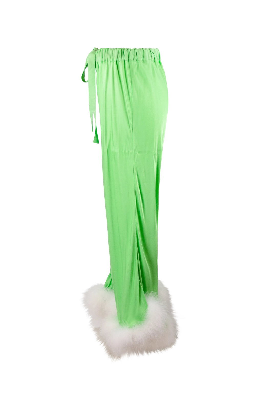 Green Palazzo Pants with Feather Trim