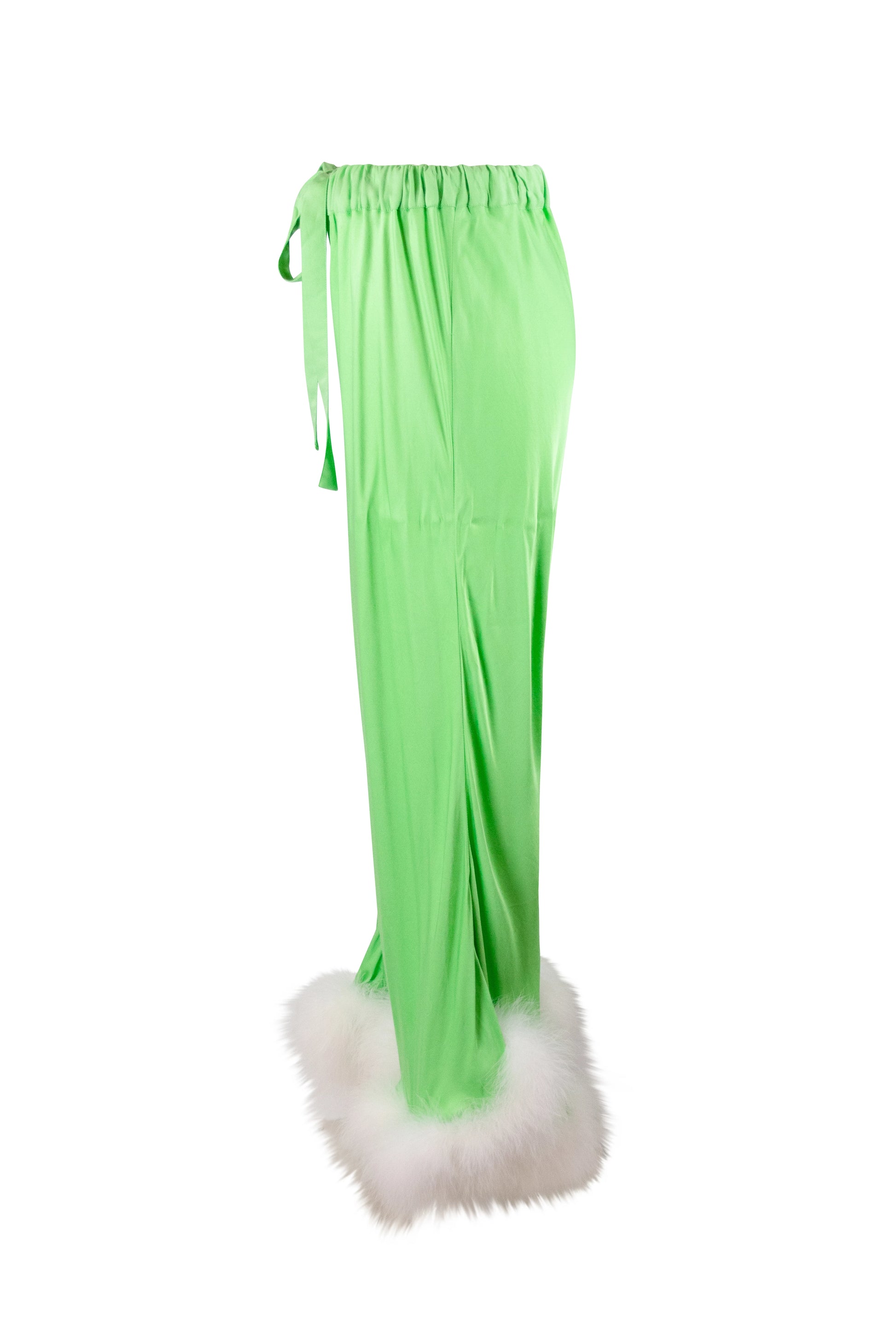 Green Palazzo Pants with Feather Trim