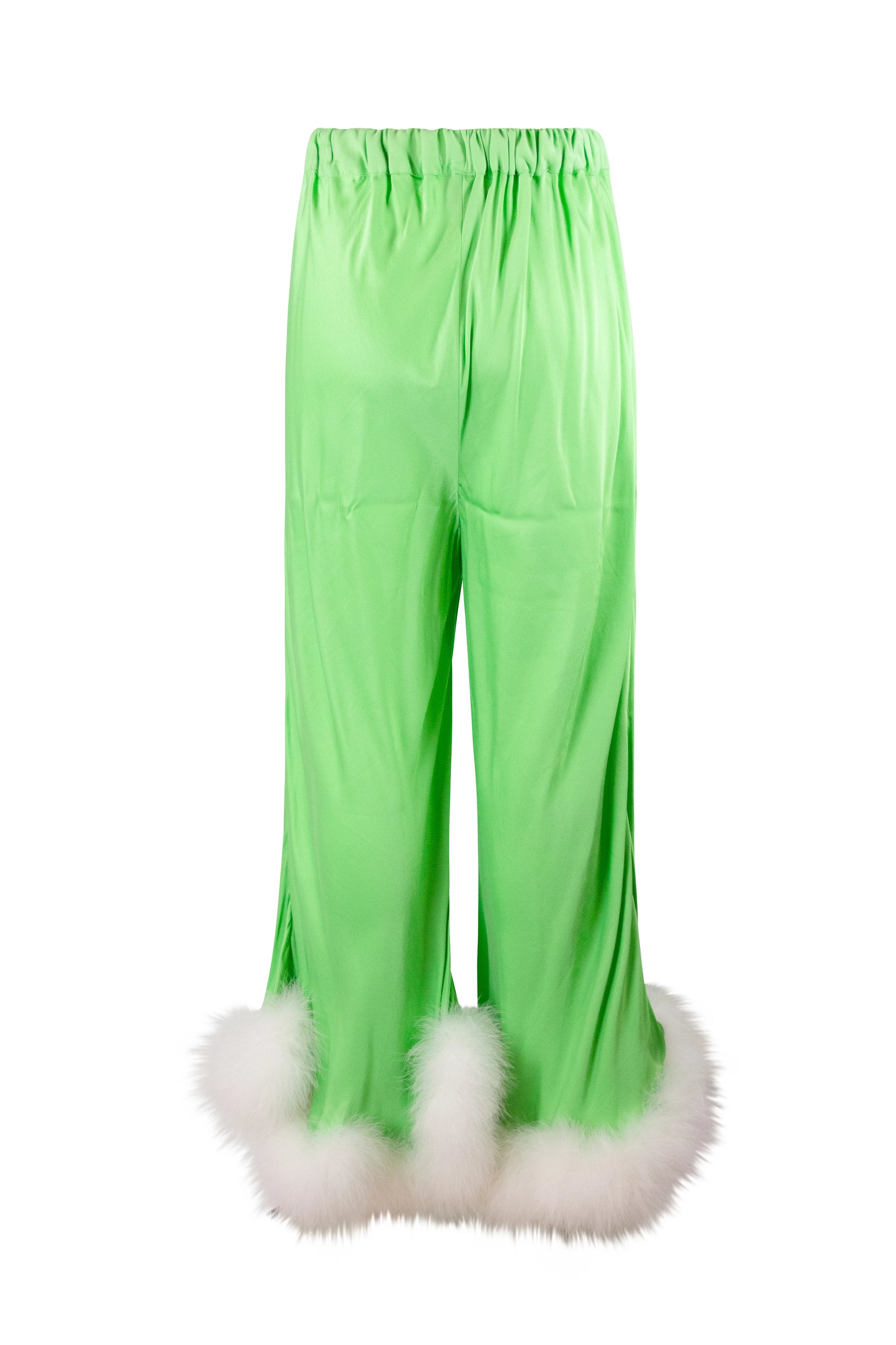 Green Palazzo Pants with Feather Trim