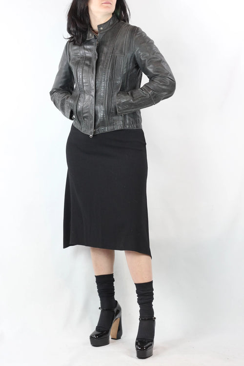 Anthracite Leather Biker Jacket with Vertical Texture