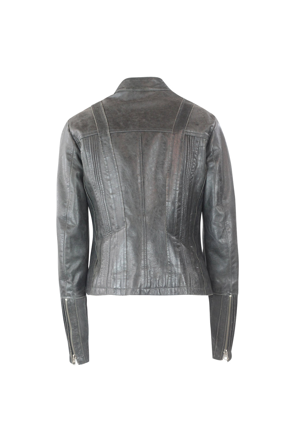 Anthracite Leather Biker Jacket with Vertical Texture