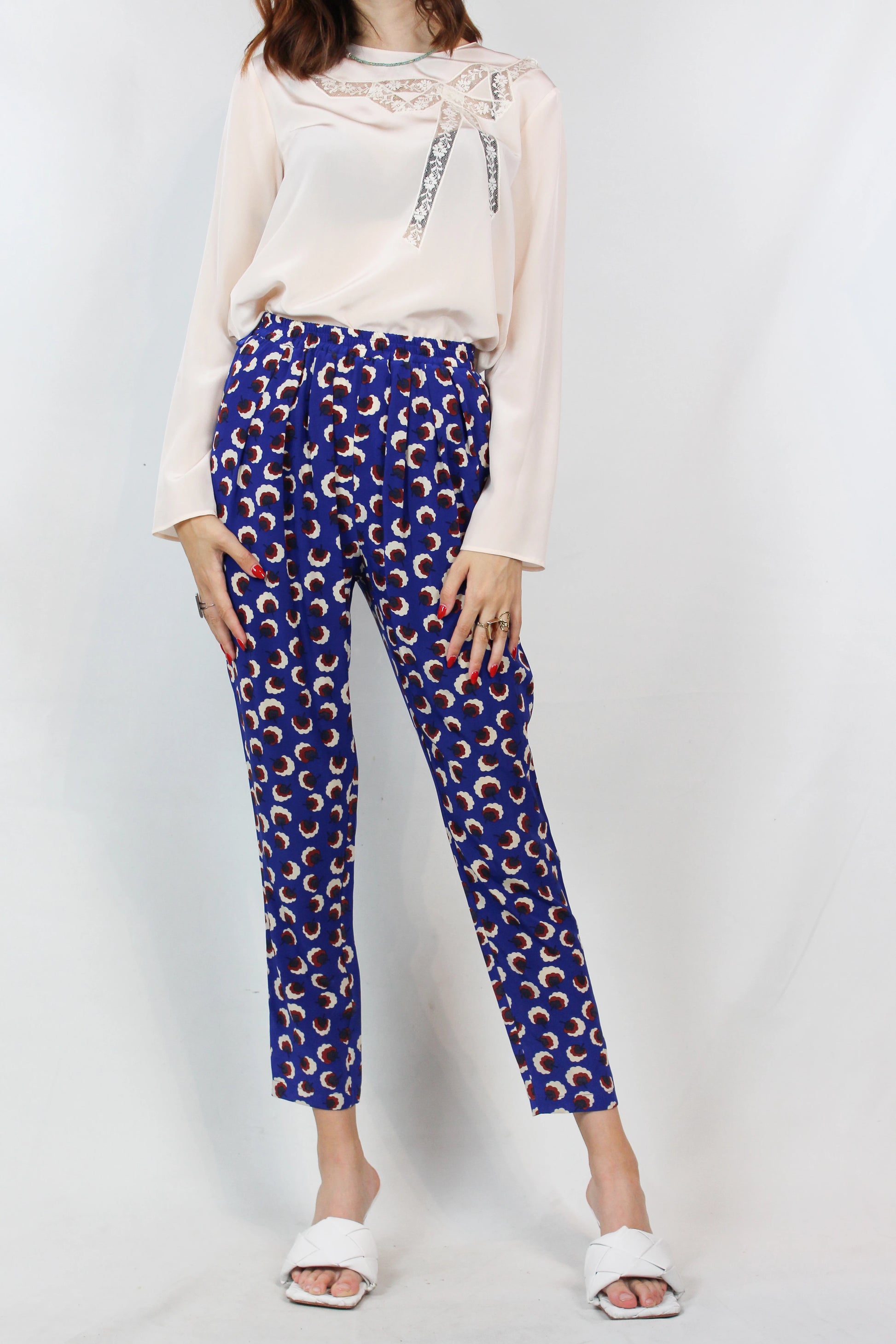 Patterned Silk Joggers with Elastic Waist