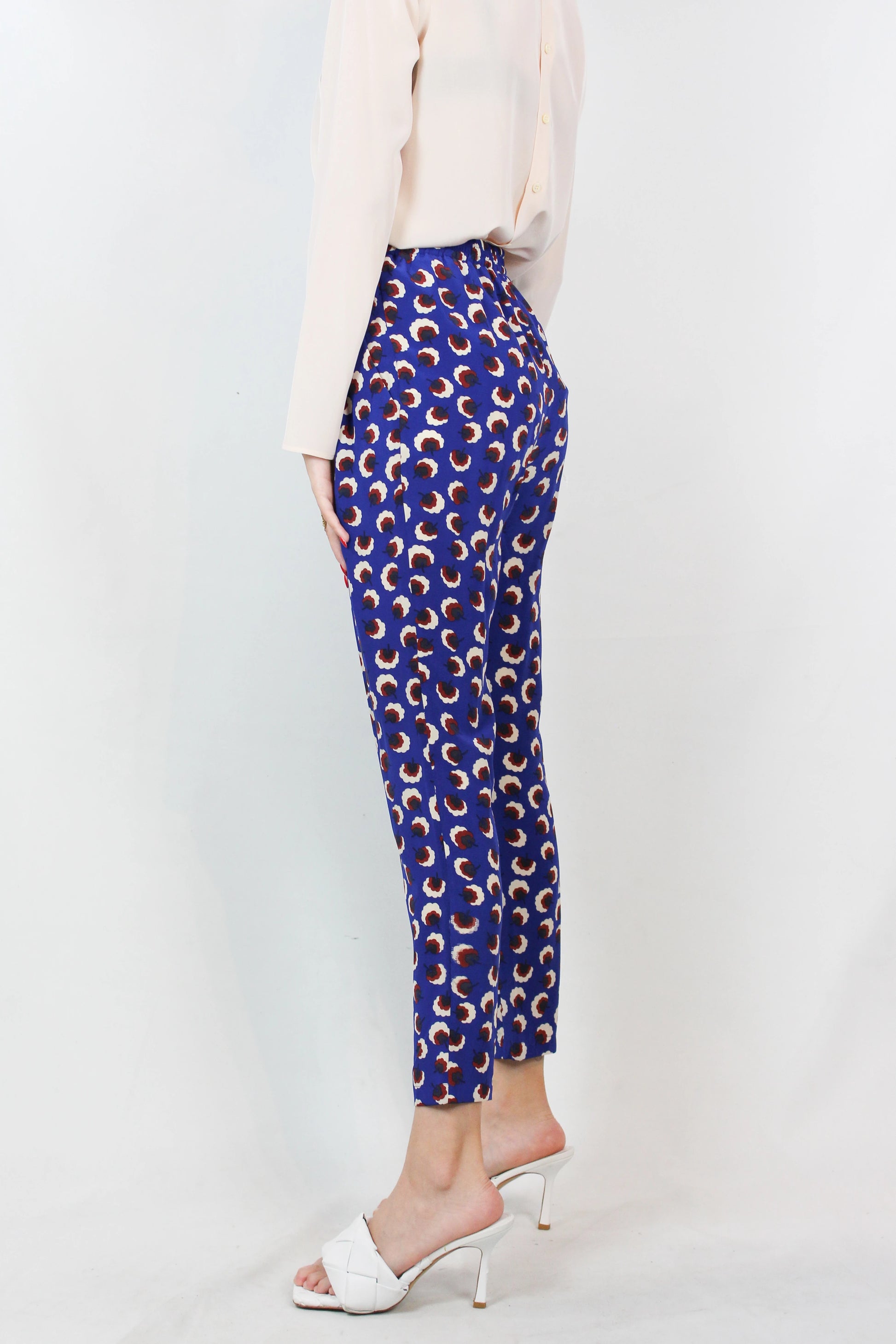 Patterned Silk Joggers with Elastic Waist