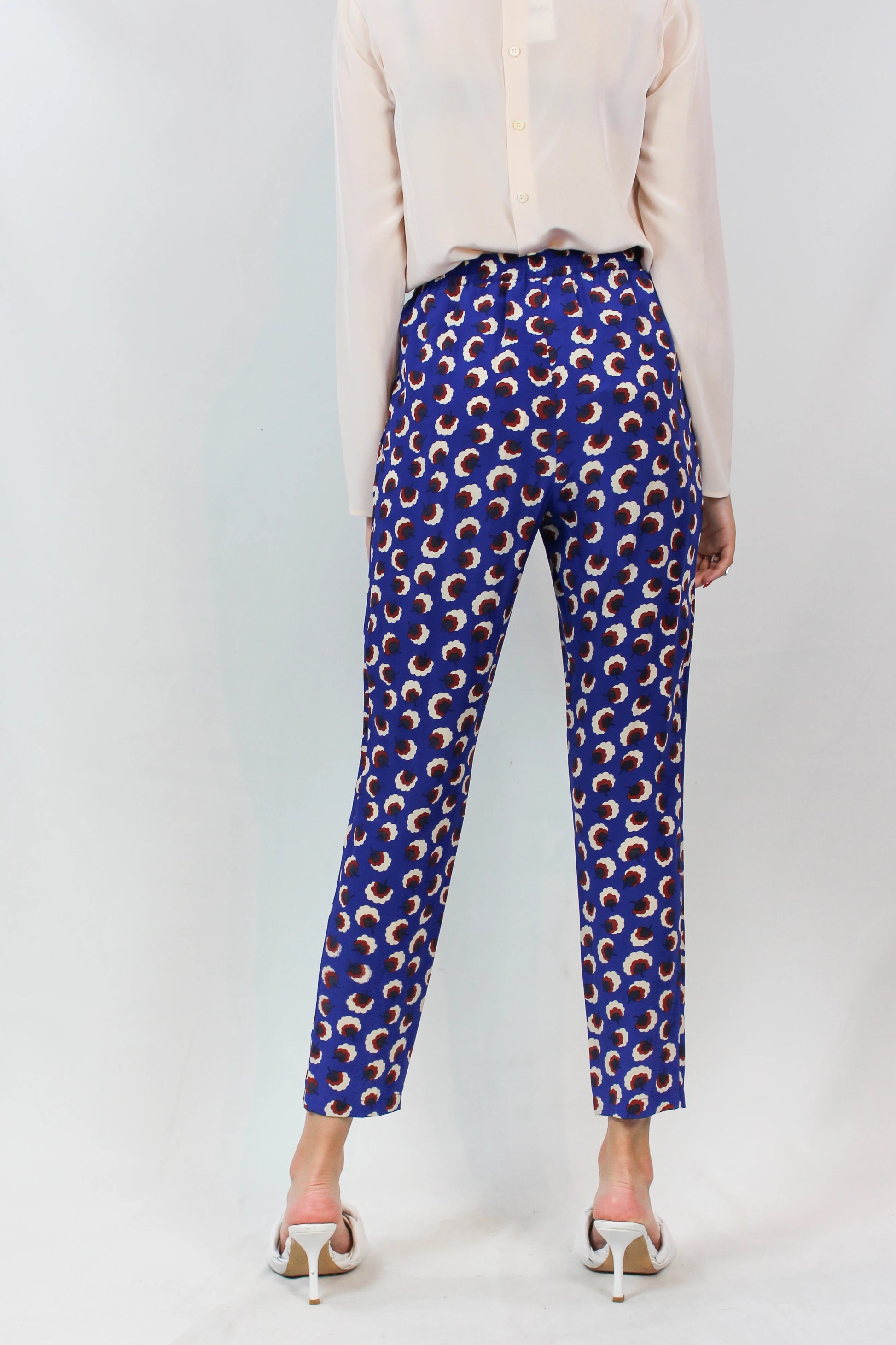 Patterned Silk Joggers with Elastic Waist