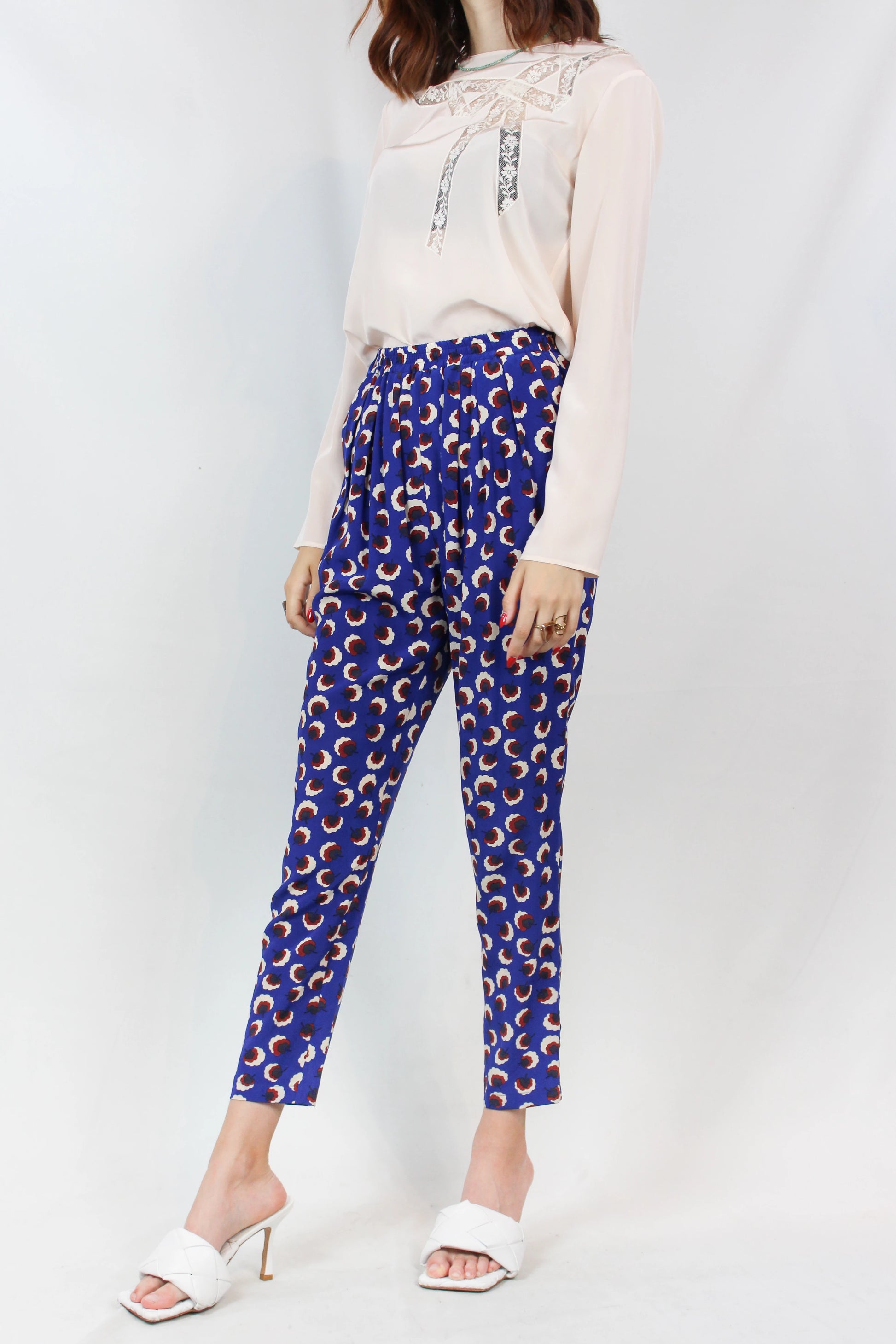 Patterned Silk Joggers with Elastic Waist