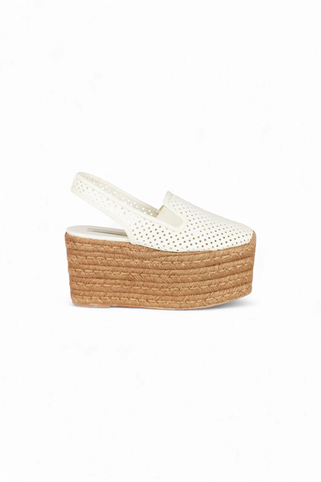 White Platform Espadrilles in Perforated Fabric