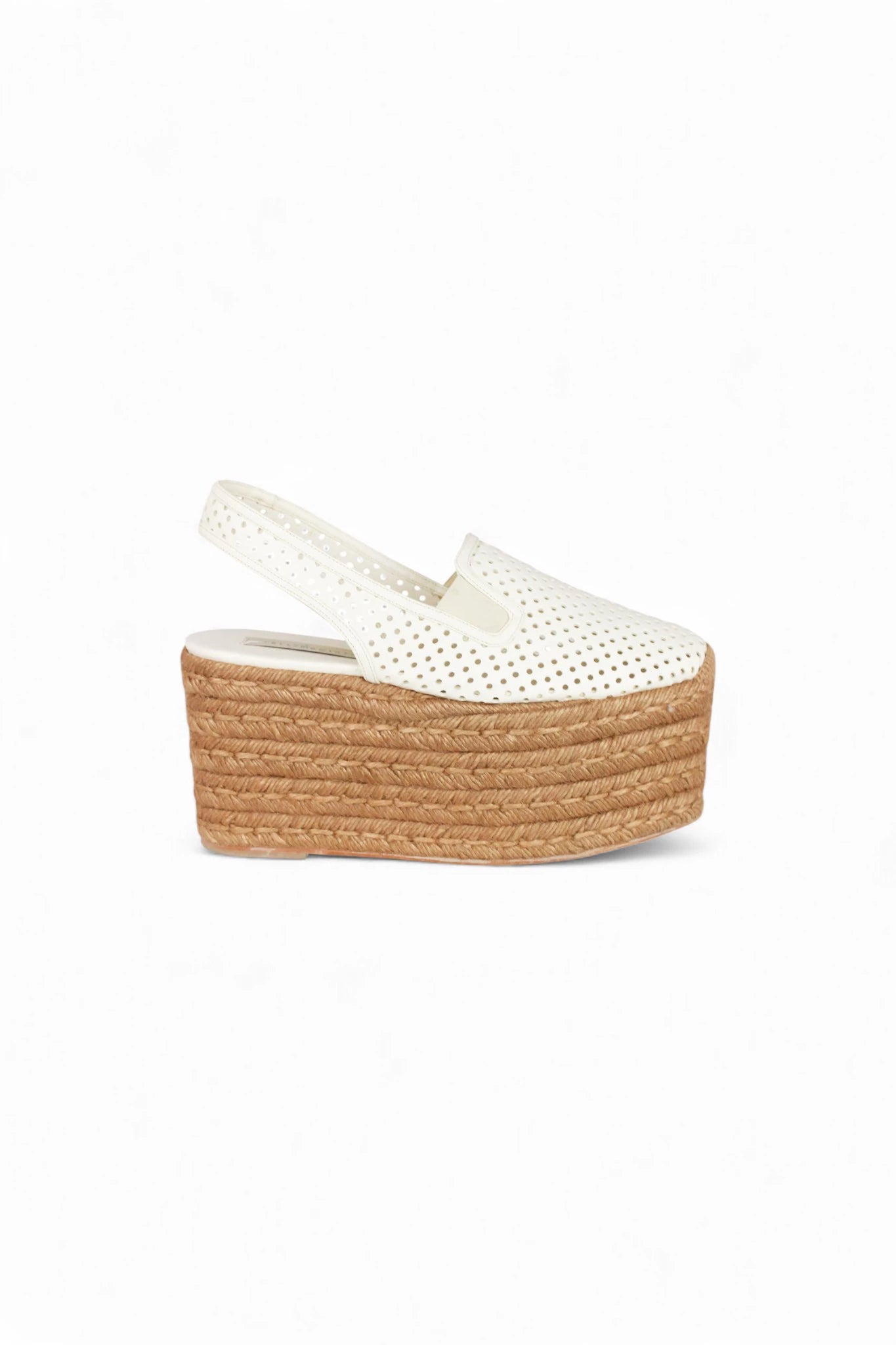 White Platform Espadrilles in Perforated Fabric