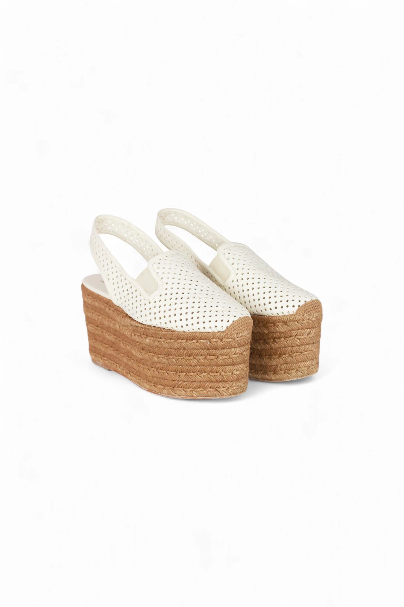 White Platform Espadrilles in Perforated Fabric