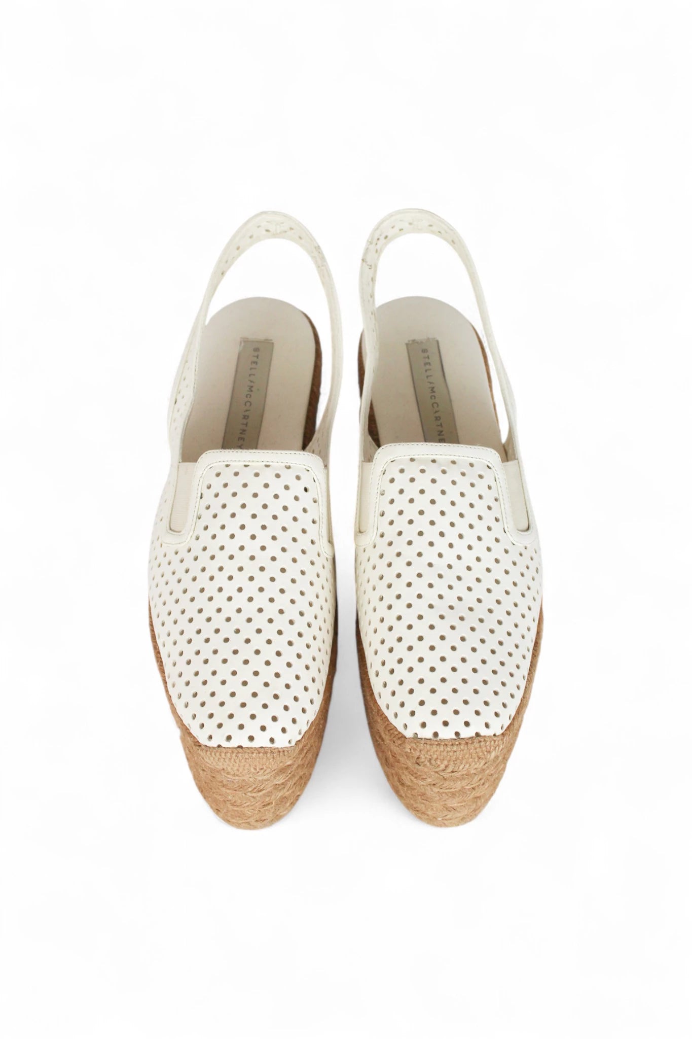 White Platform Espadrilles in Perforated Fabric