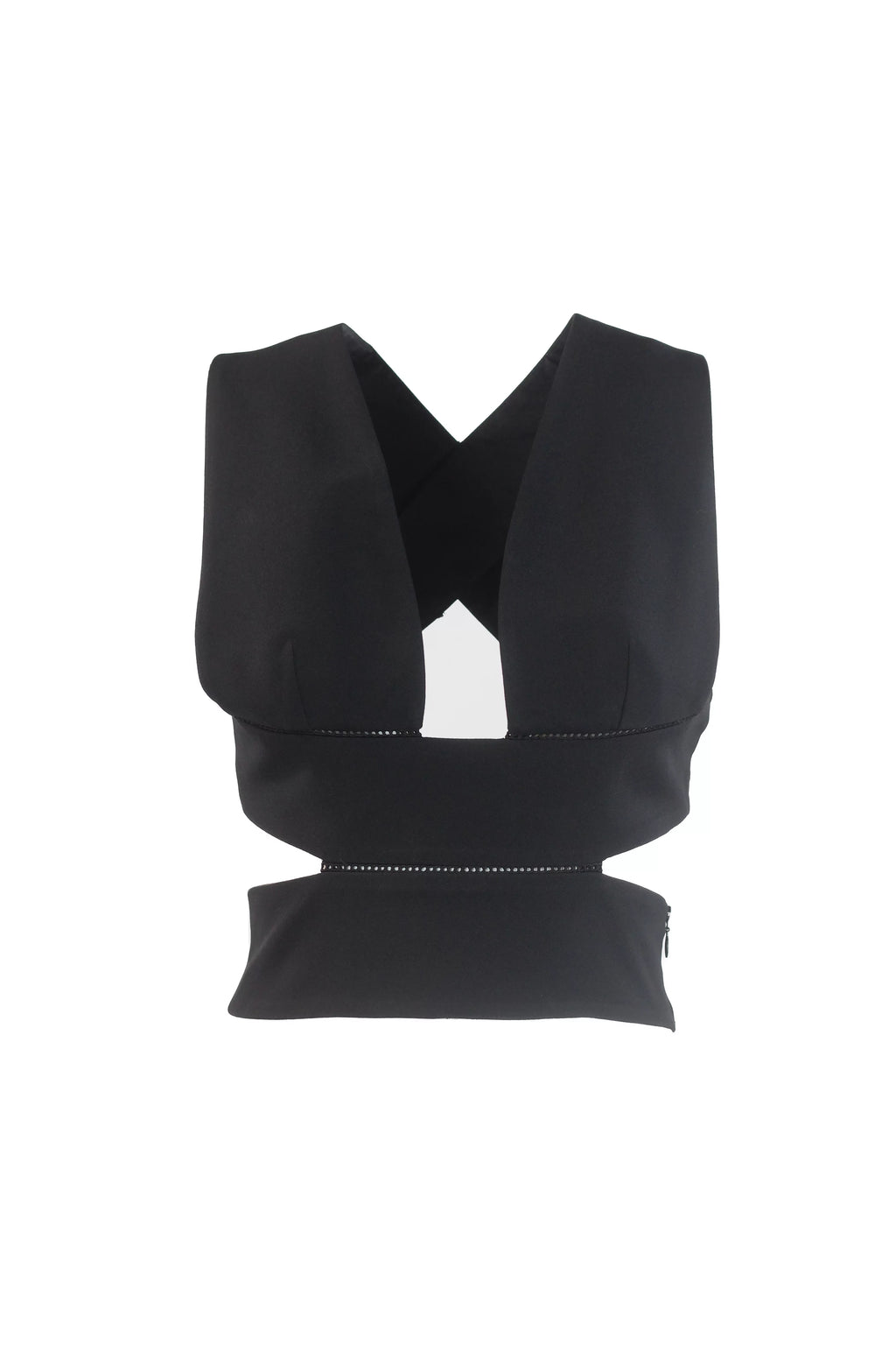 Silk Crop Top Black Cut-Out Bralette