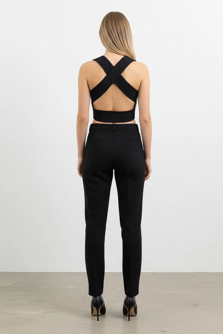 Silk Crop Top Black Cut-Out Bralette