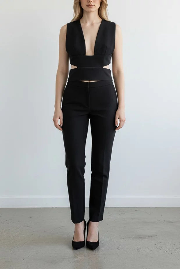 Silk Crop Top Black Cut-Out Bralette
