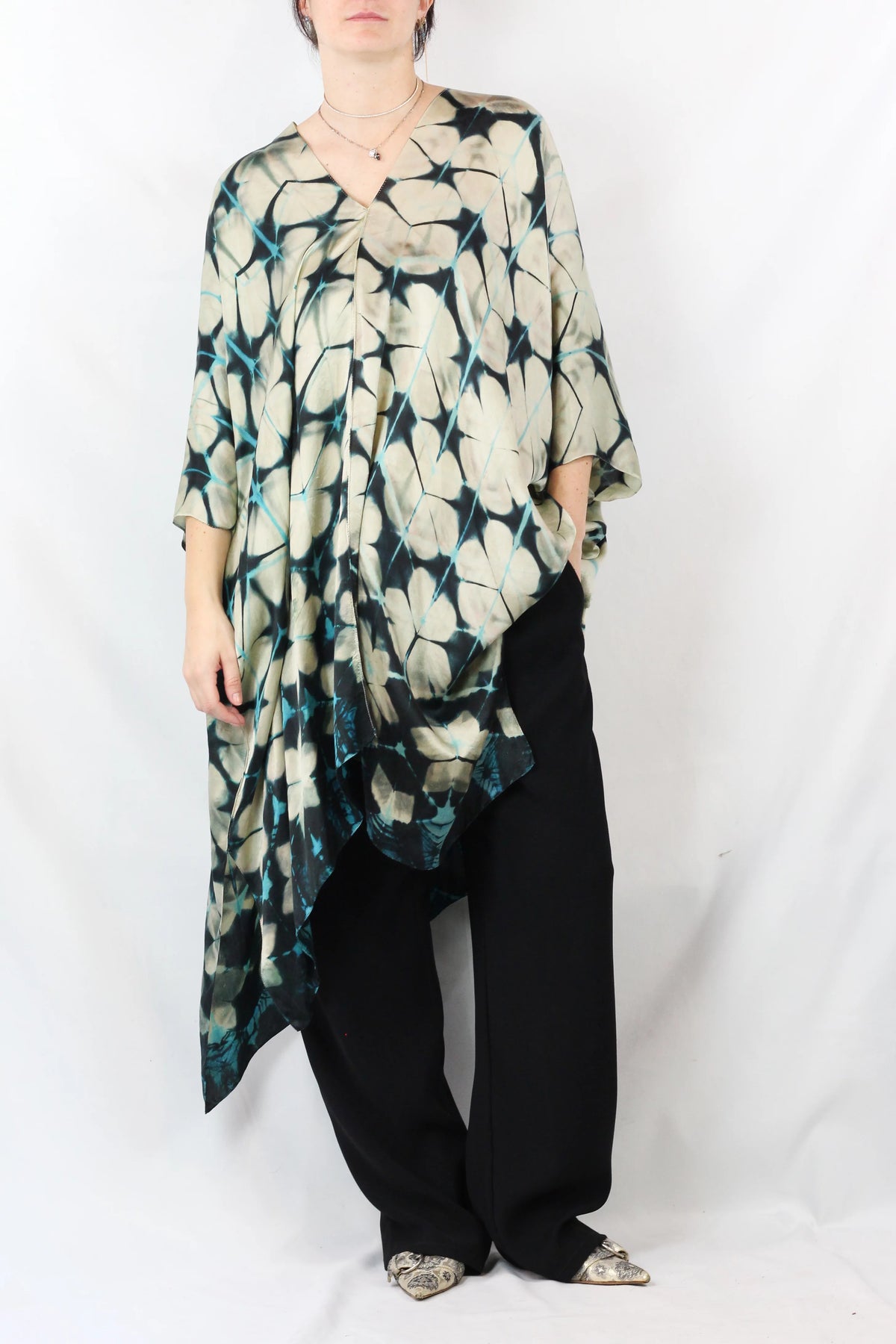 Silk Shibori Kaftan Top