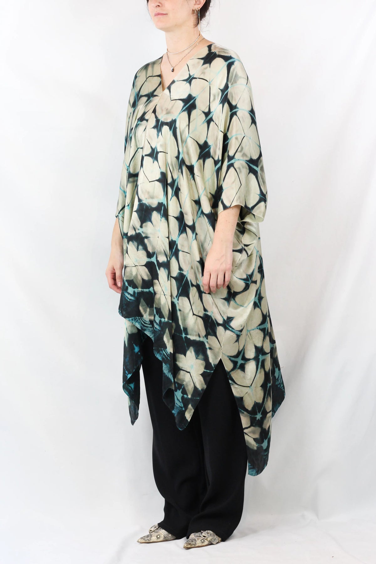 Silk Shibori Kaftan Top