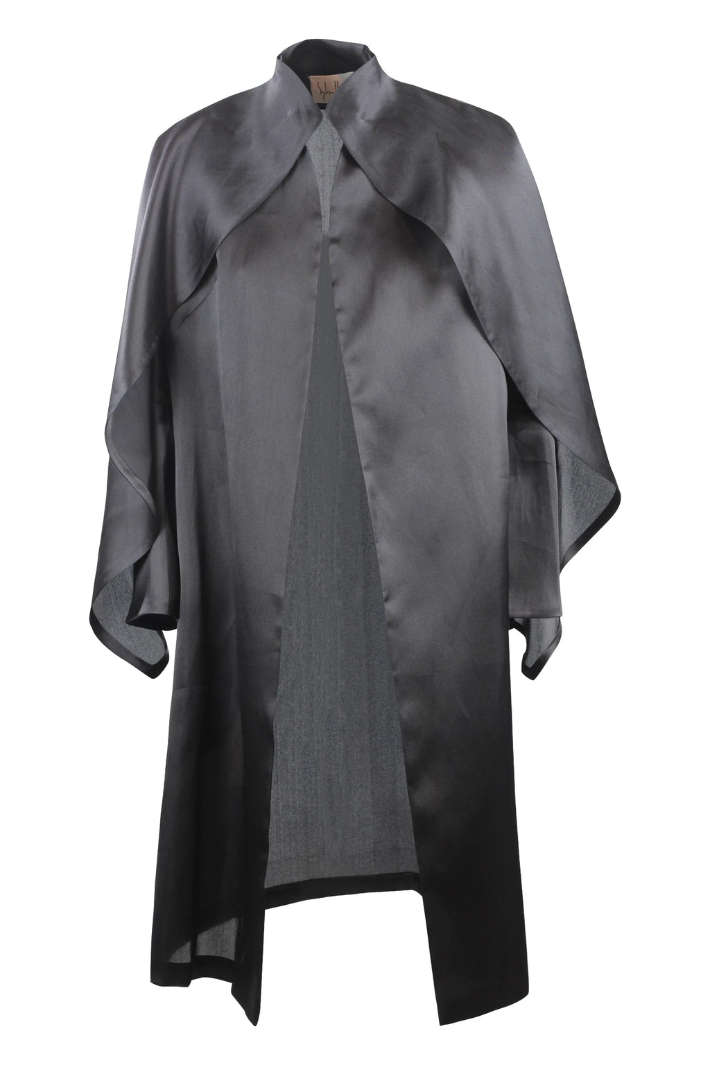 Black Silk Coat with Cape-Style Shoulder Volant