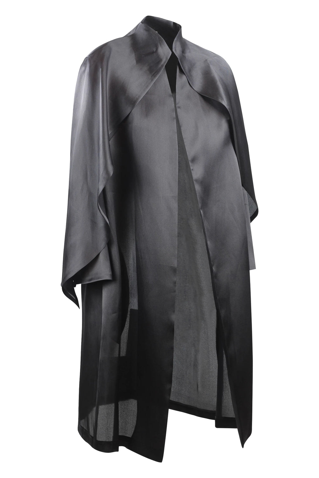 Black Silk Coat with Cape-Style Shoulder Volant