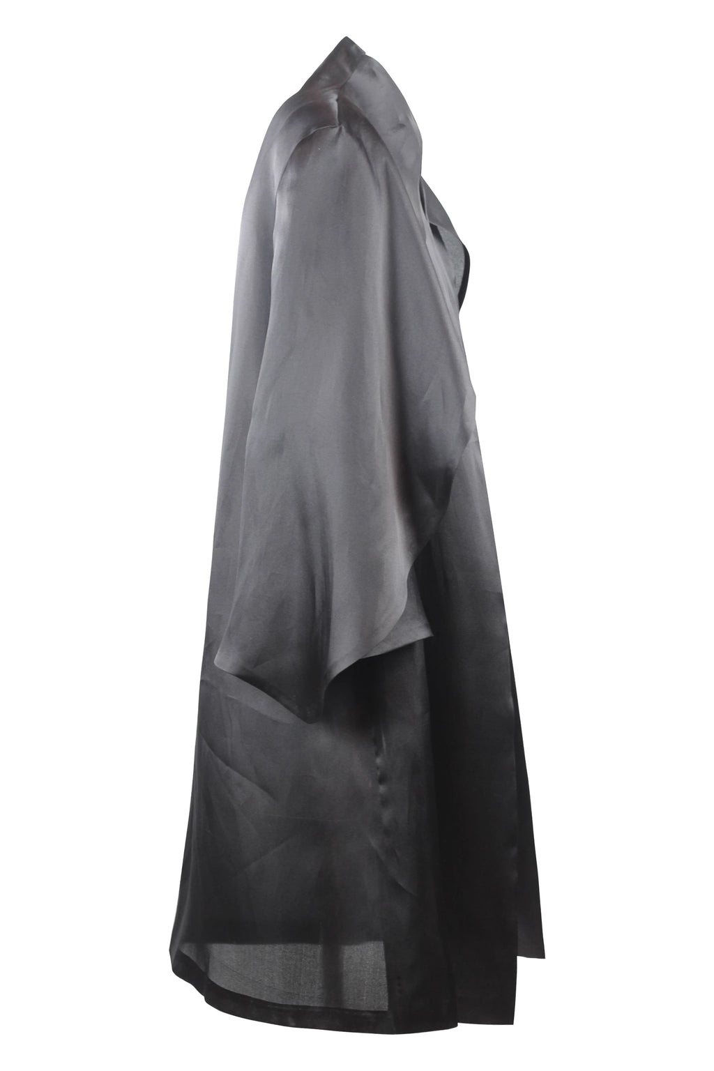 Black Silk Coat with Cape-Style Shoulder Volant