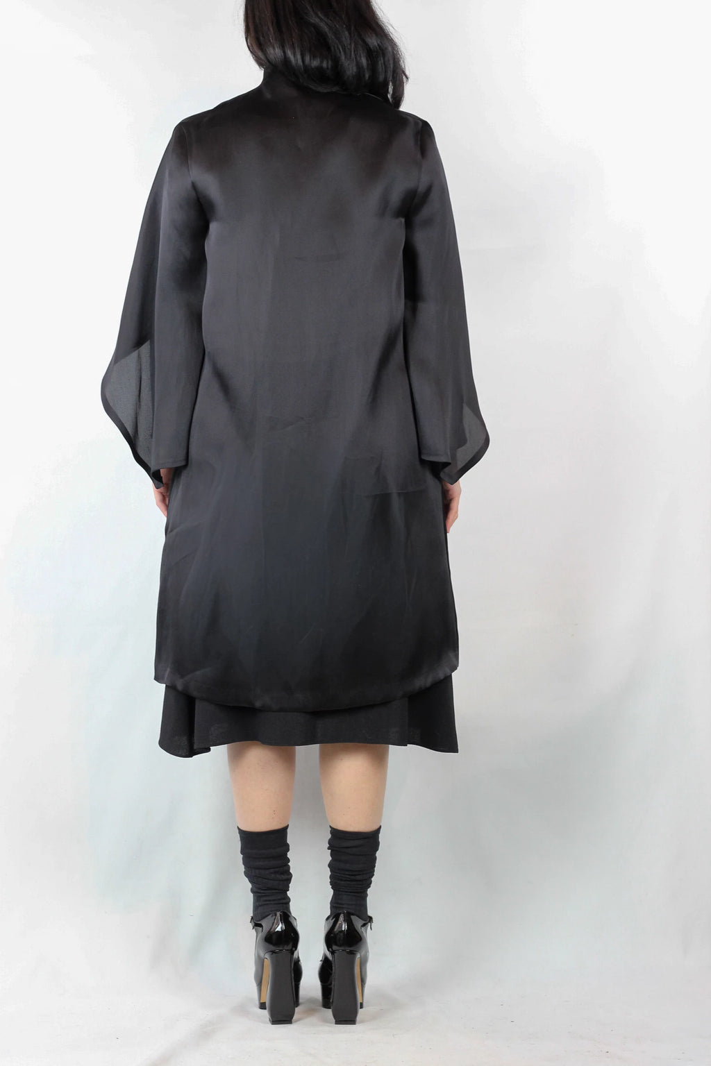 Black Silk Coat with Cape-Style Shoulder Volant