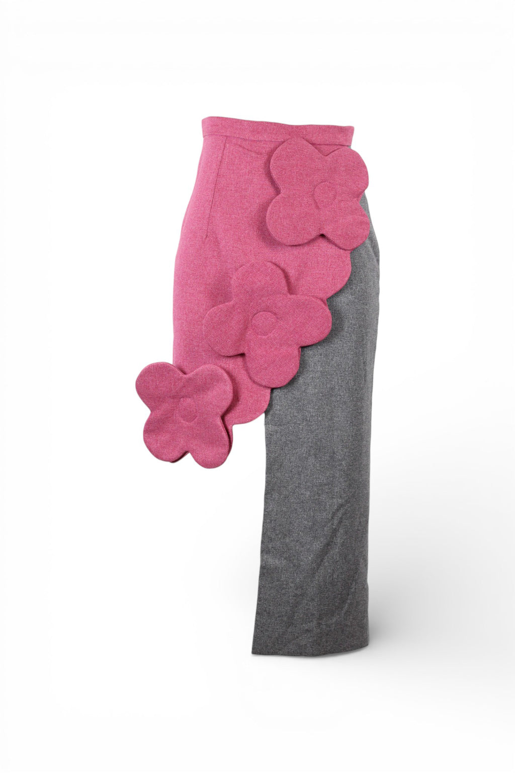 Asymmetric Wool Skirt in Pink and Grey