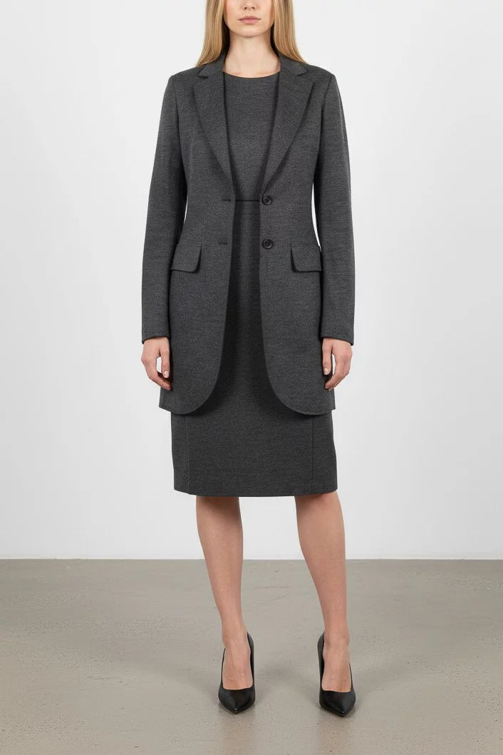 Charcoal Wool-Blend Dress & Blazer Coat Set