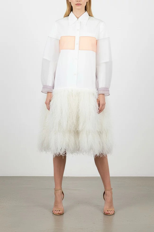 Feather-Hem Shirt Dress Resort 2018