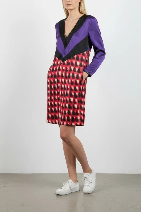 Colour-Block Satin Shift Dress