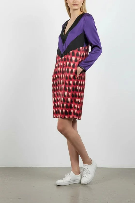 Colour-Block Satin Shift Dress