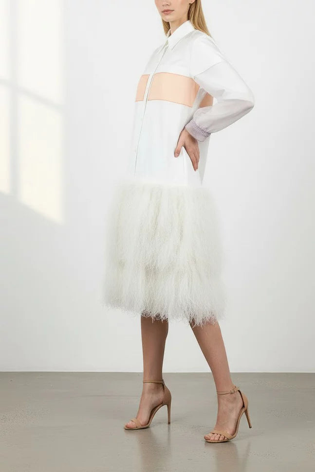 Feather-Hem Shirt Dress Resort 2018
